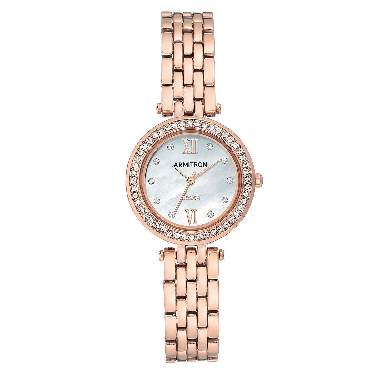 Solar Ladies Rose Gold Tone Mother of Pearl Dial Bracelet Watch