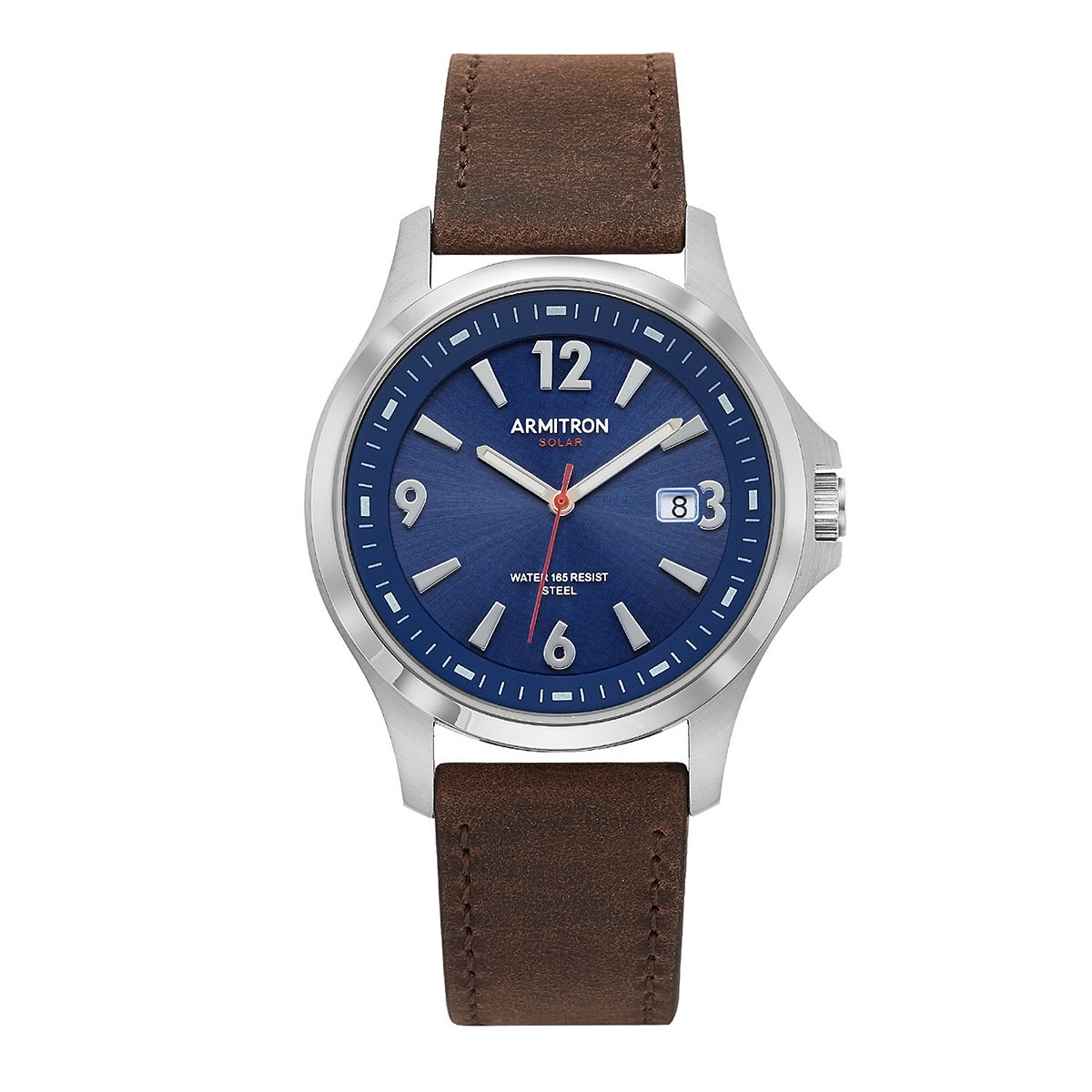 Solar Men's Brown Strap Blue Dial Watch