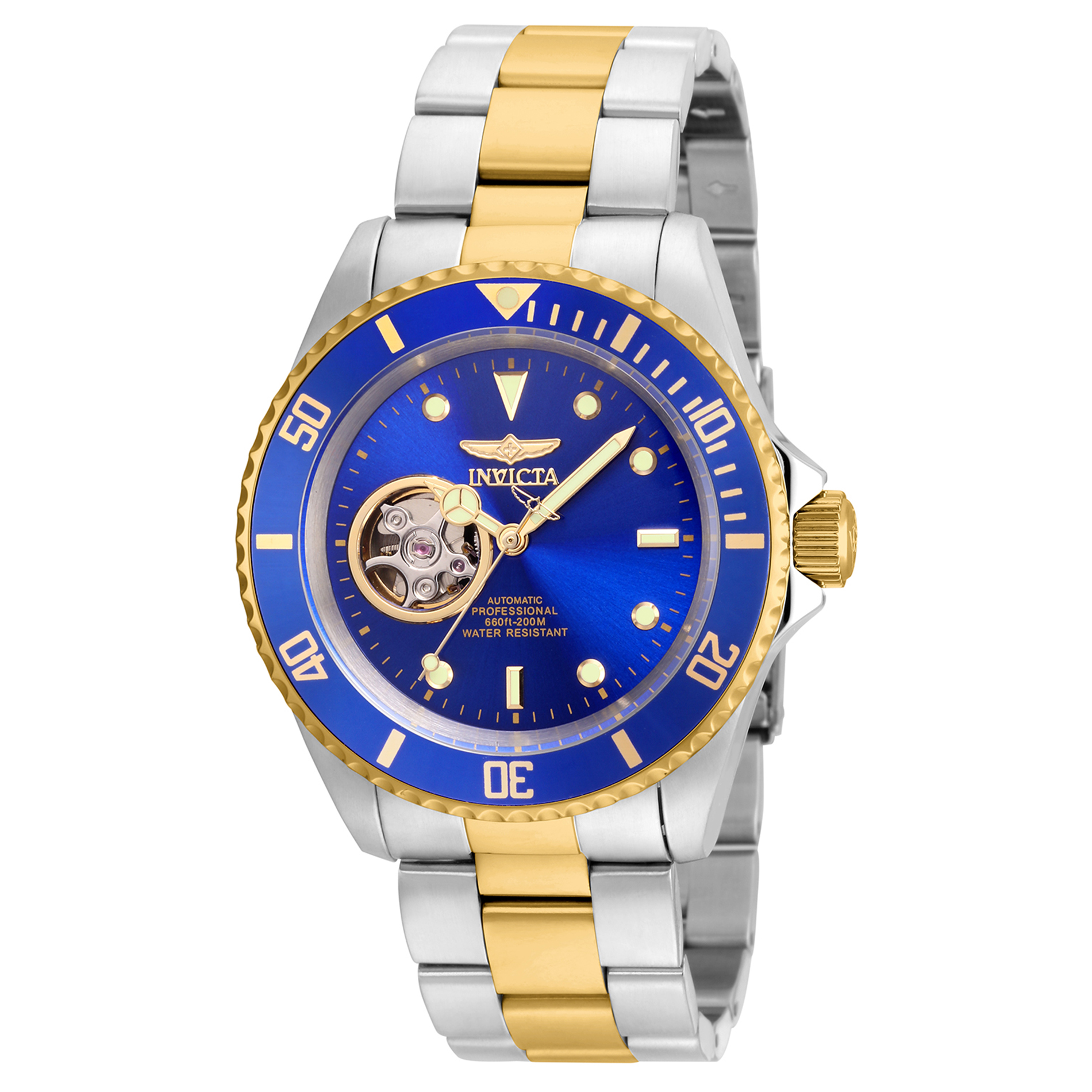 Invicta Pro Diver Men 40mm Stainless Steel Gold + Stainless Steel Blue dial  NH38A Automatic