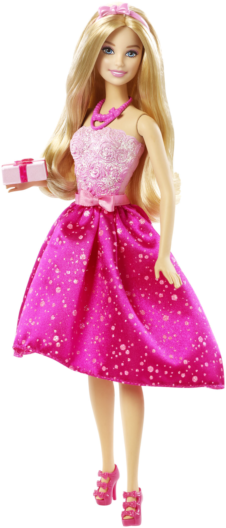 Barbie Doll Happy Birthday Party Dress Pink Skirt Necklace Headband Belt Glitter
