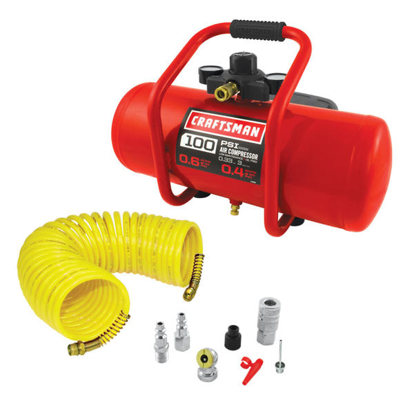 Craftsman 16953 Oil Free 3 Gal Portable Horizontal Air Compressor With 7 Pc Accessory Kit