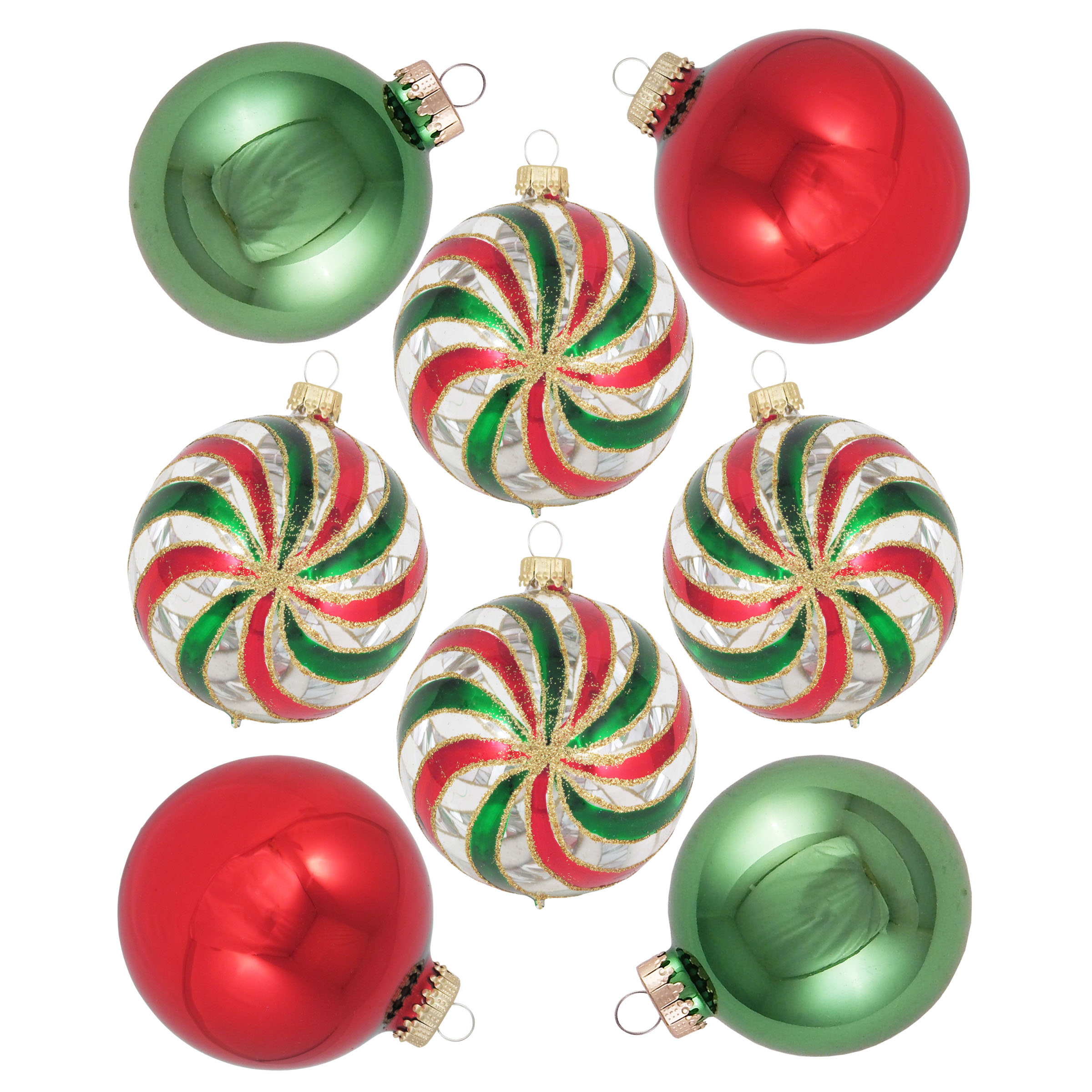 Christmas by Krebs 67mm Red And Green Deco Glass Christmas  Ornament  8 Ct