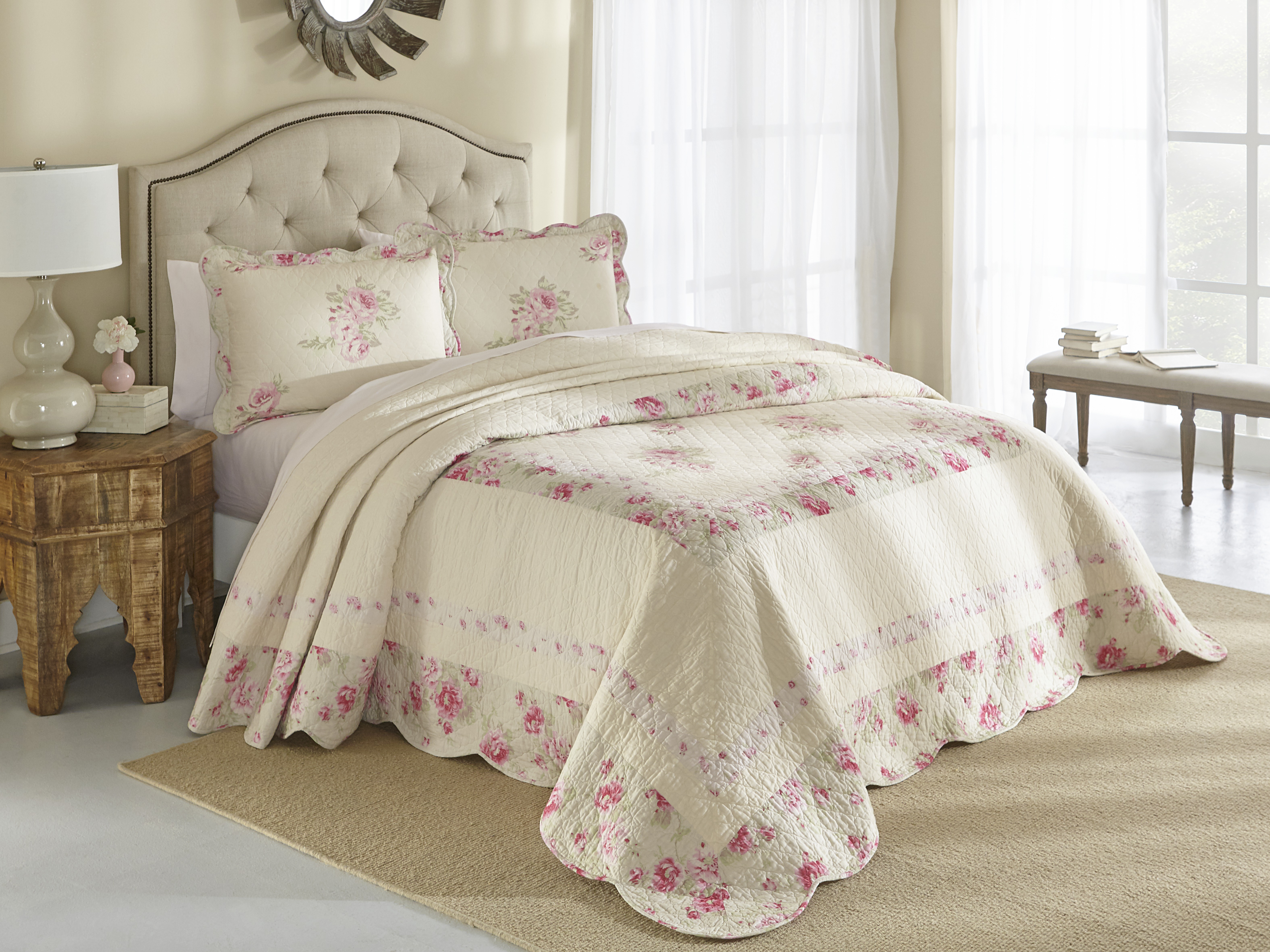Cannon Embroidered Bedspread &#8211; Rosette Floral
