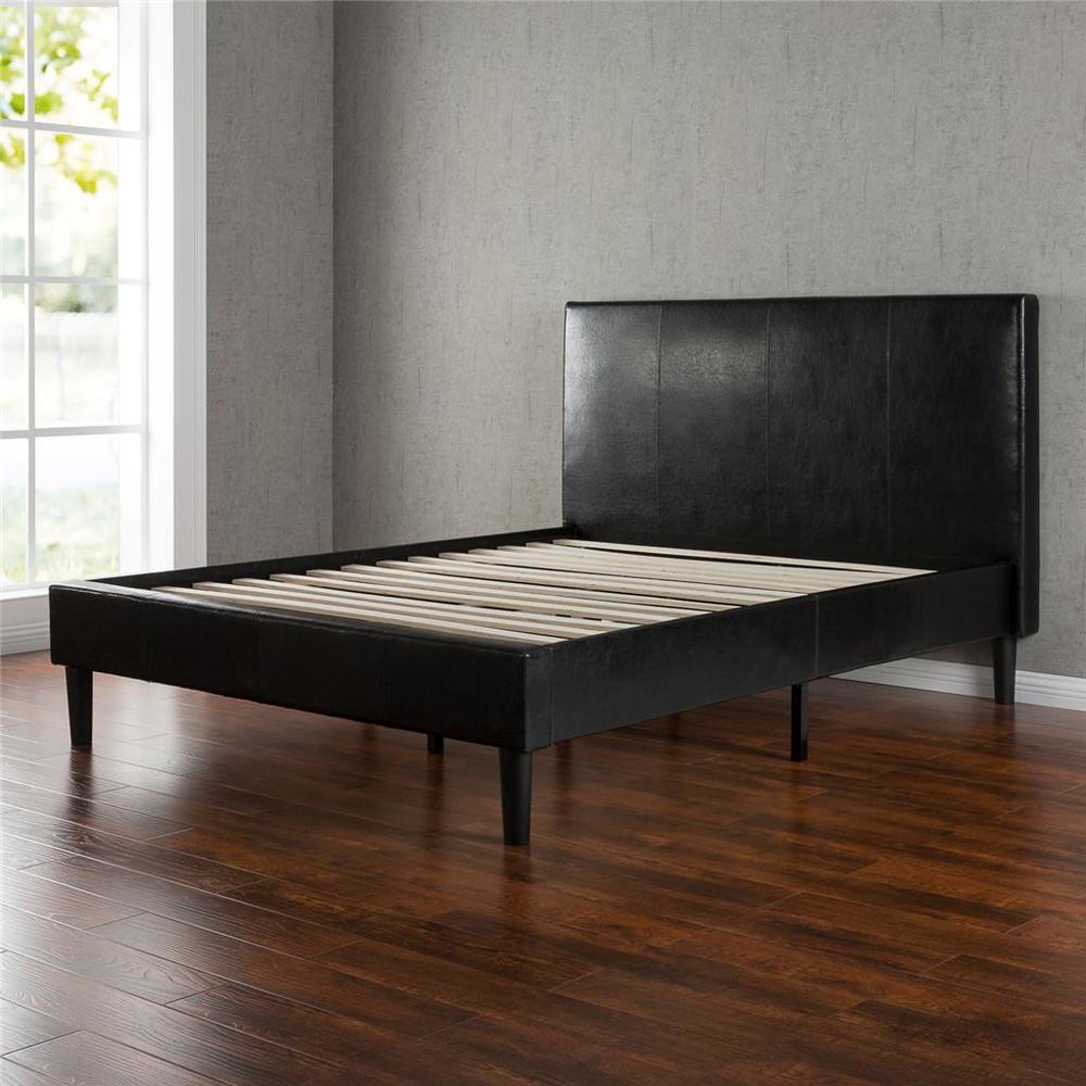 Night Therapy Faux Leather Platform Bed with Slats-Queen