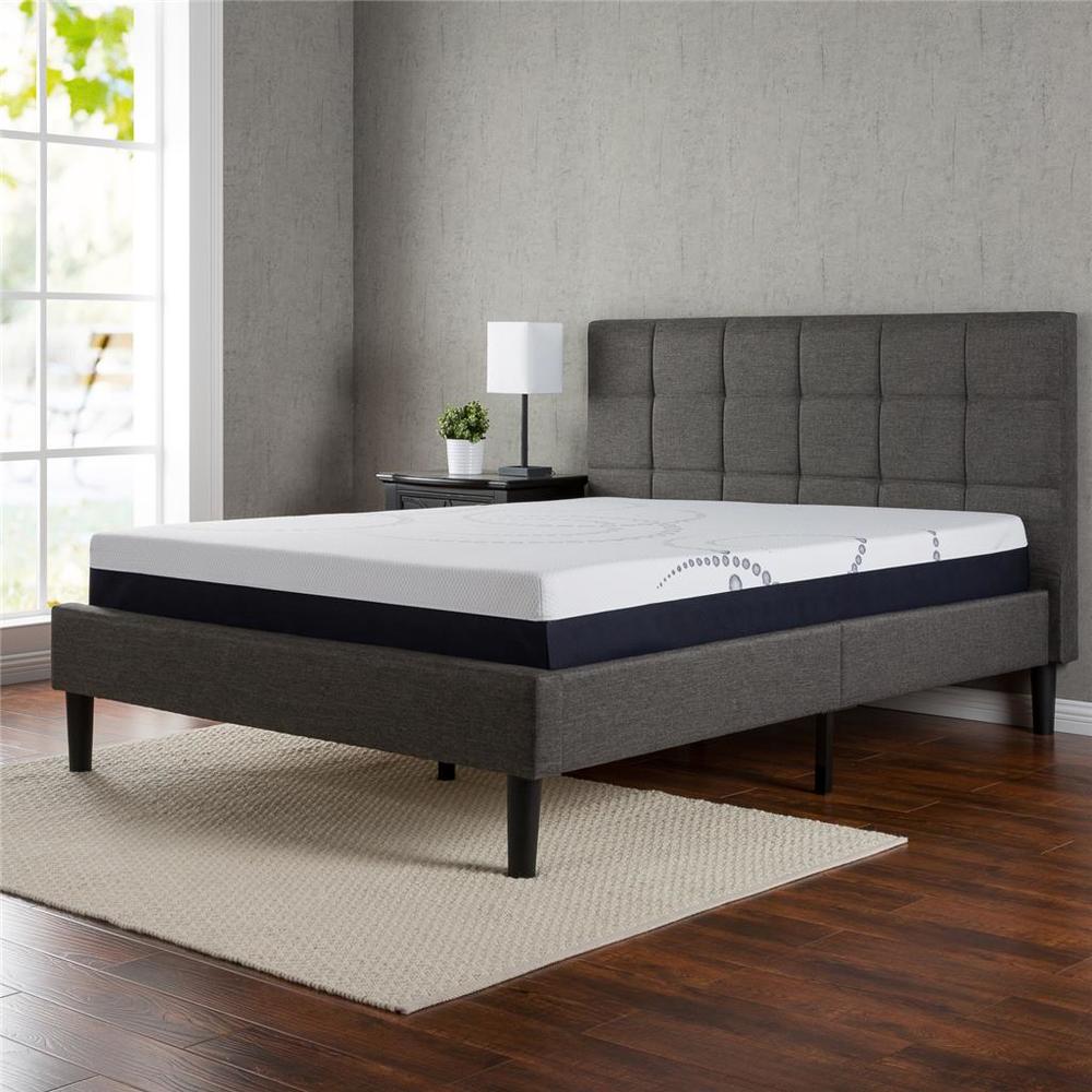 Night Therapy Upholstered Square Stitched Platform Bed with Wooden Slats-Full