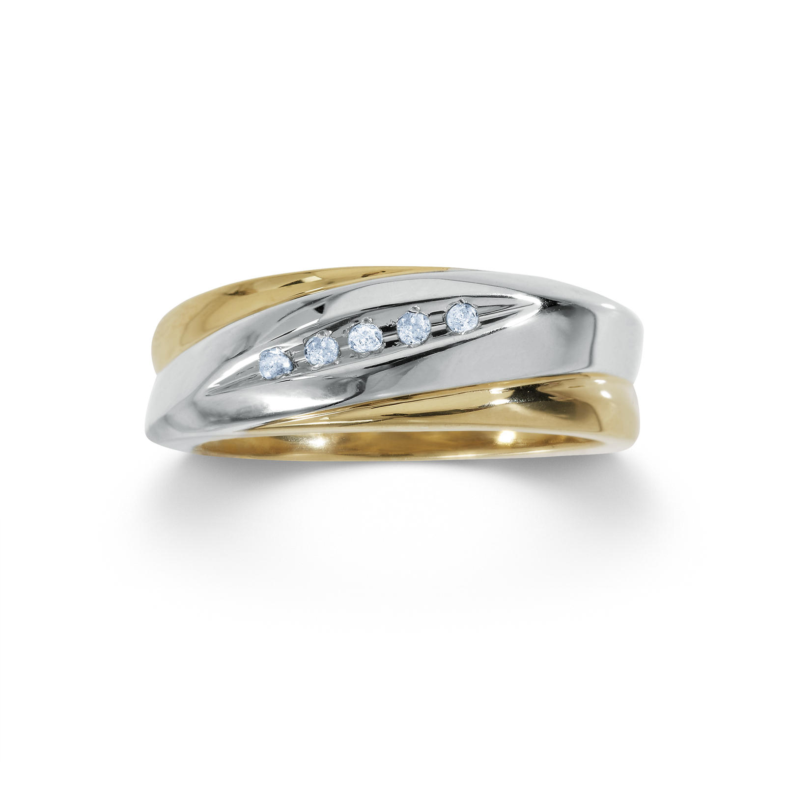 18K Gold over Sterling Silver Mens Wedding Band with Diamond Accents