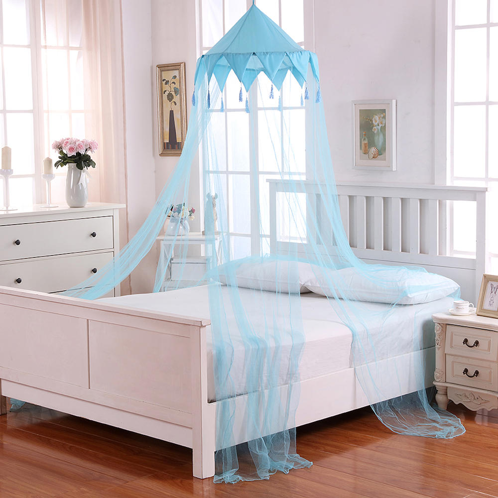 Casablanca Harlequin Collapsible Hoop Sheer Bed Canopy, Blue
