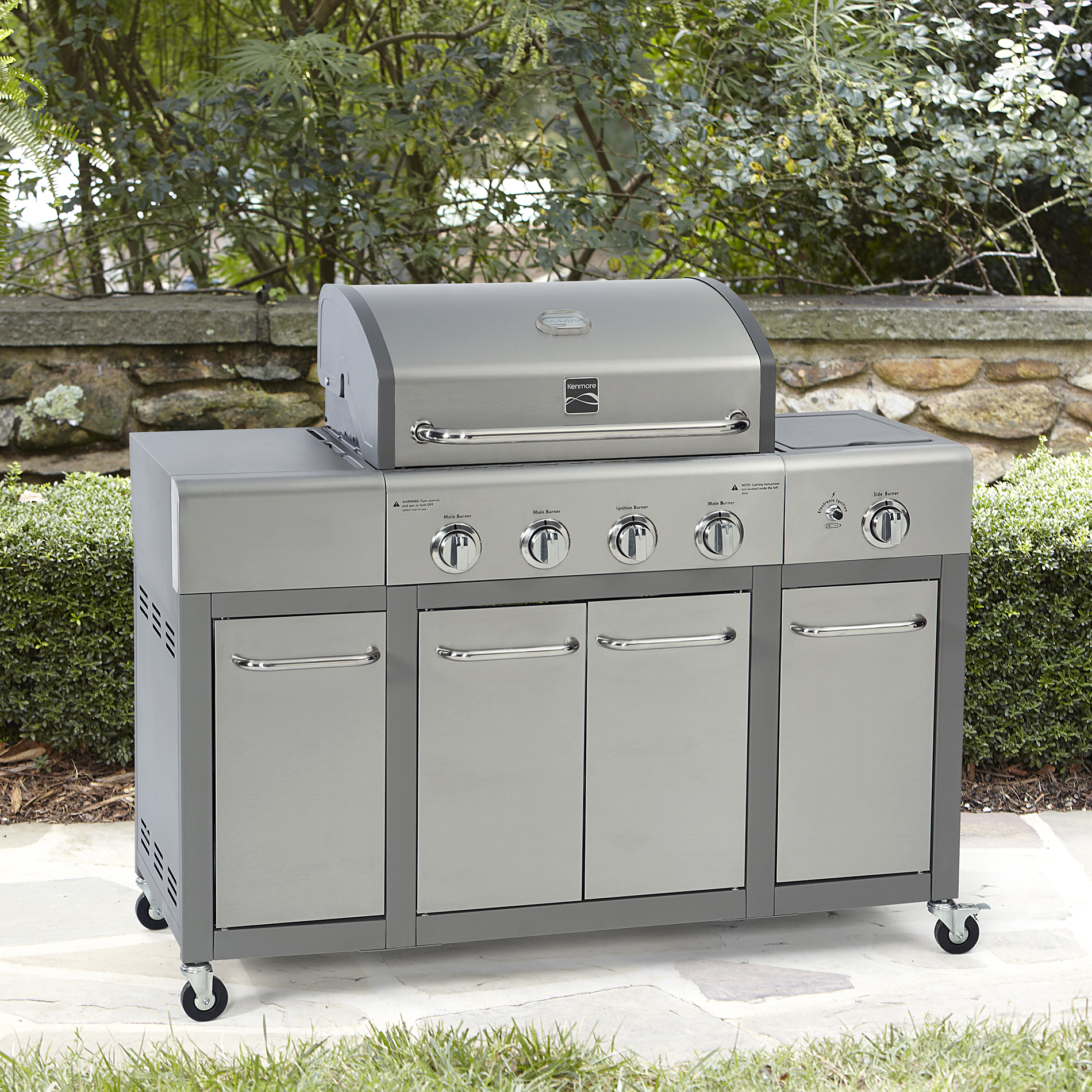 Kenmore 4 Burner Stainless Steel Lid Gas Grill with Storage