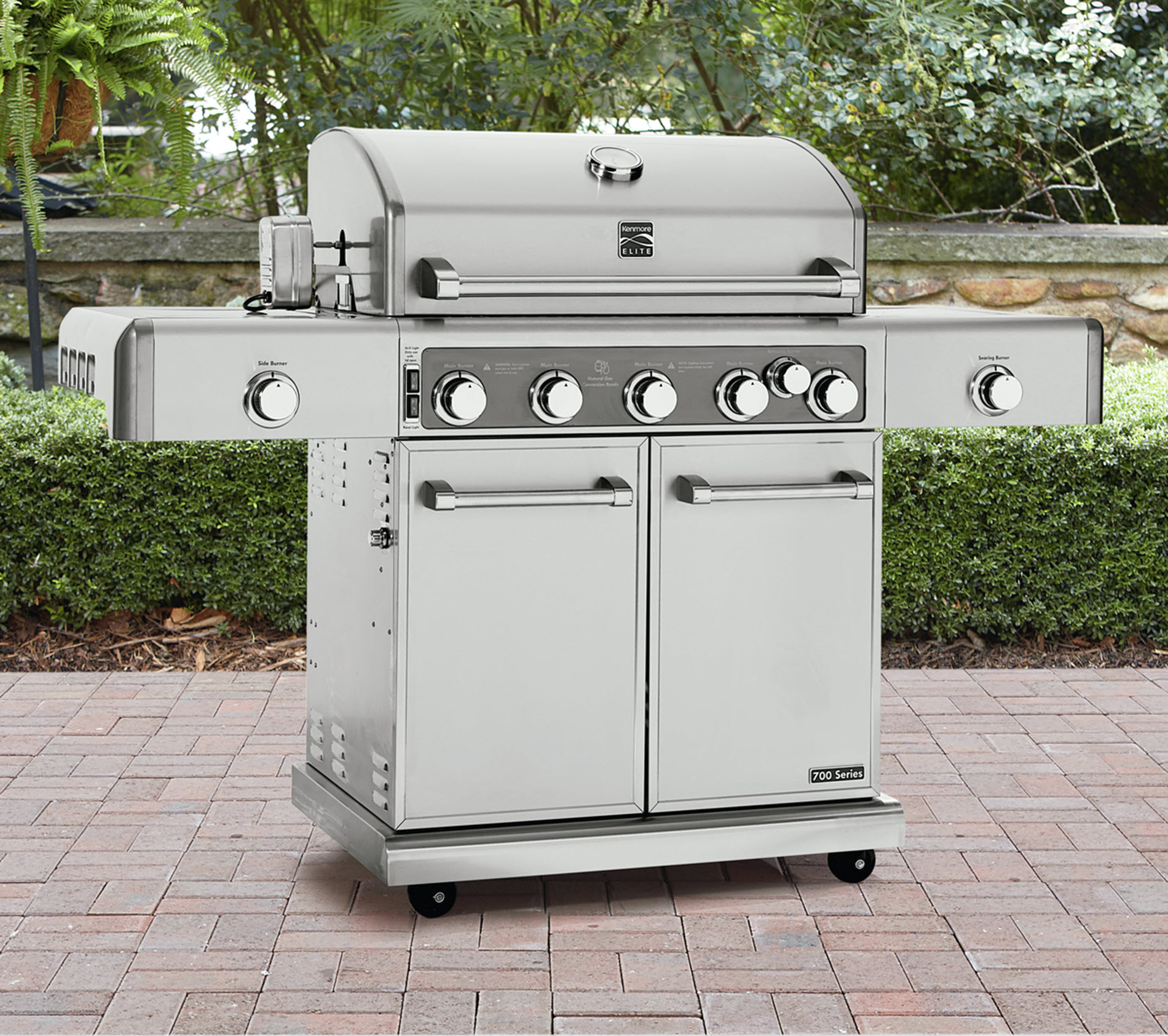 Kenmore Elite 5 Burner Gas Grill with Motorized Rotisserie Kit in Stainless Steel