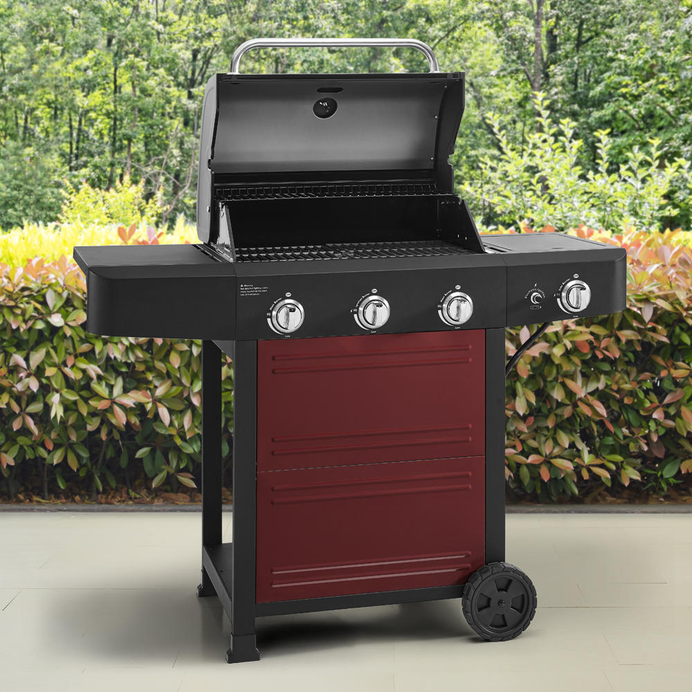 49000BTU Gas Grill with 3 Main Burners - Red