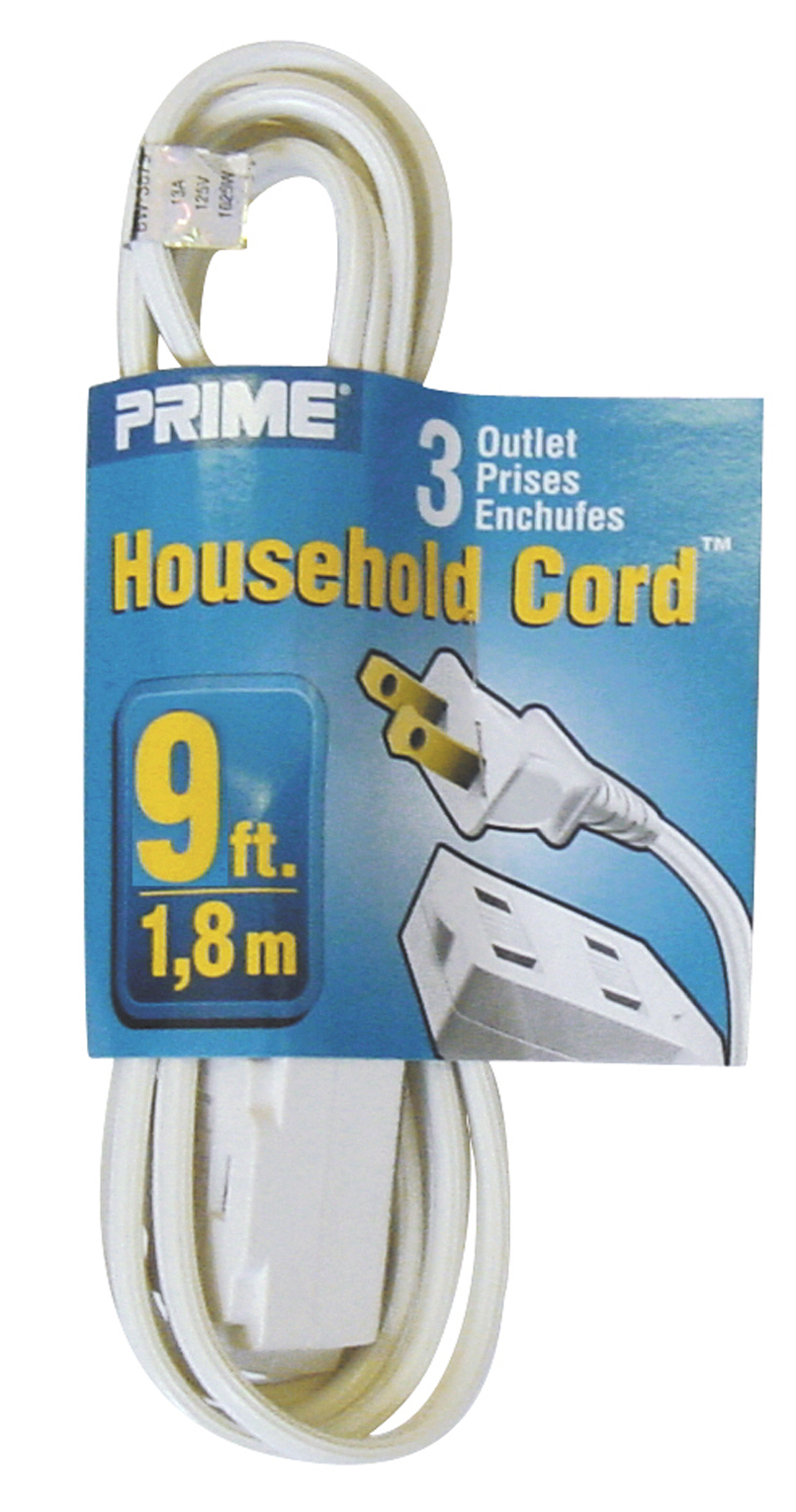 Prime Wire & Cable EC660609 9-Foot 16/2 SPT-2 3-Outlet Cord, White