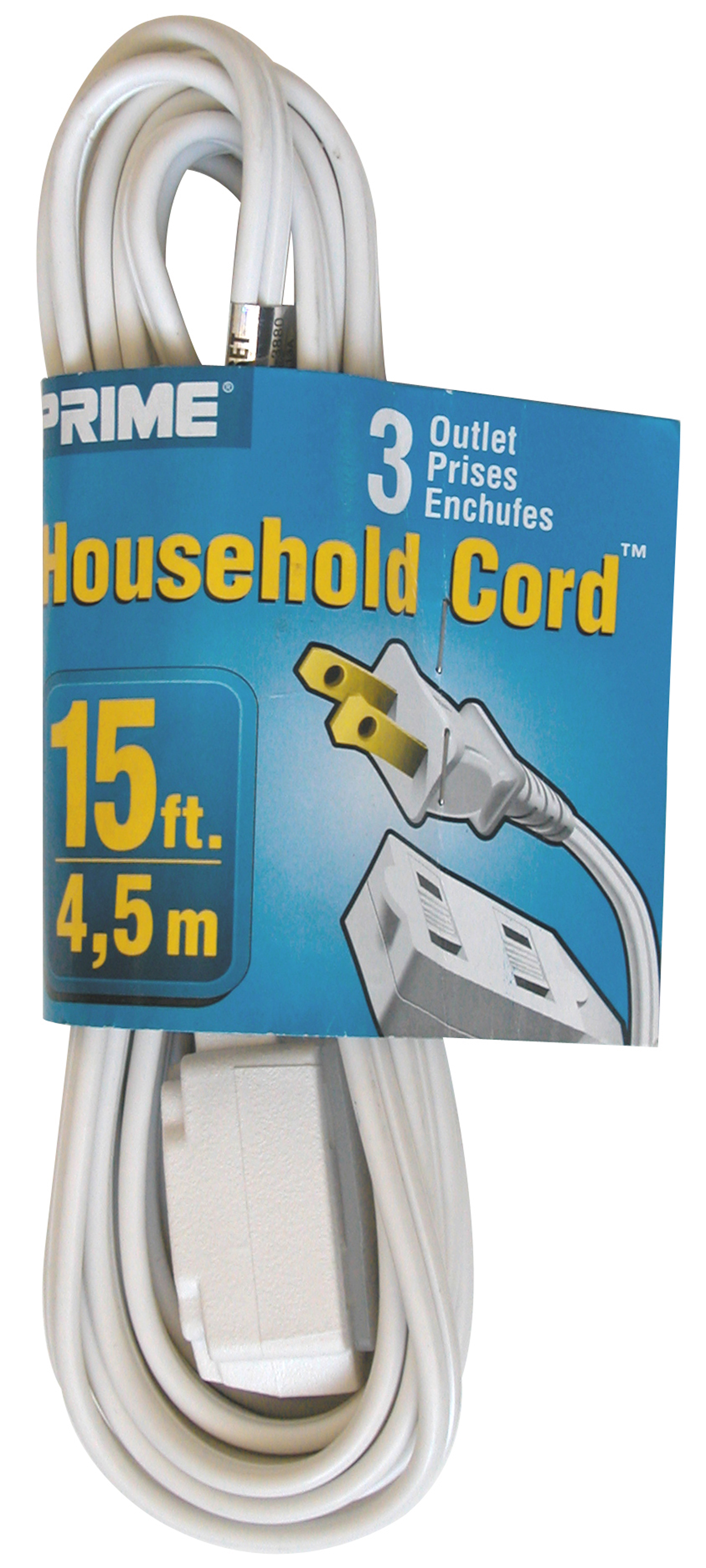 Prime Wire & Cable EC660615 15Foot 16/2 SPT2 3Outlet Cord, White