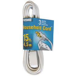 Prime Wire & Cable EC660615 15-Foot 16/2 SPT-2 3-Outlet Cord, White