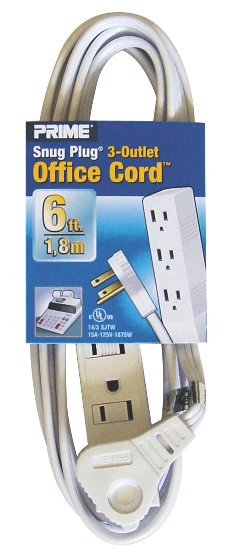 Prime Wire & Cable EC930706K 6-Foot 14/3 SJT 3-Outlet Office Cord, White