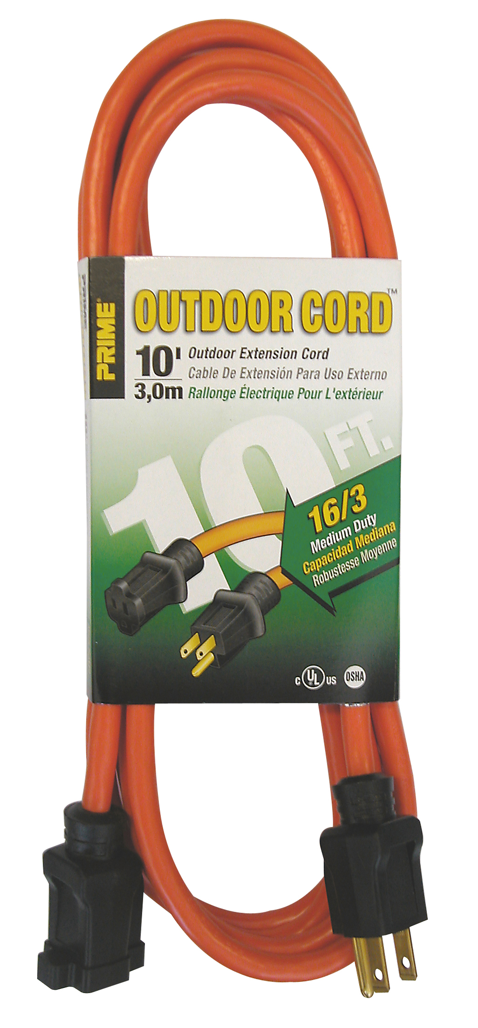Prime Wire & Cable EC501610 10-Foot 16/3 SJTW Medium Duty Extension Cord, Orange
