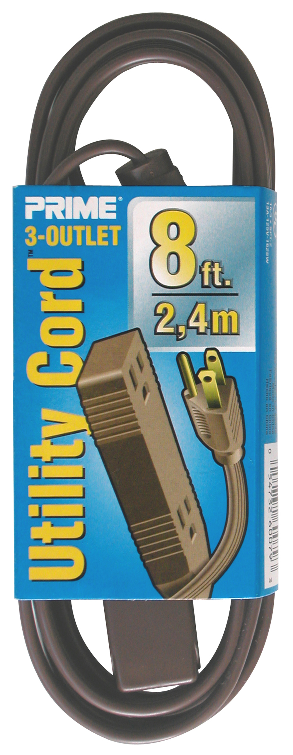 Prime Wire & Cable EC850608 8-Foot 16/3 SPT-2 3-Outlet Utility Indoor Cord, Brown