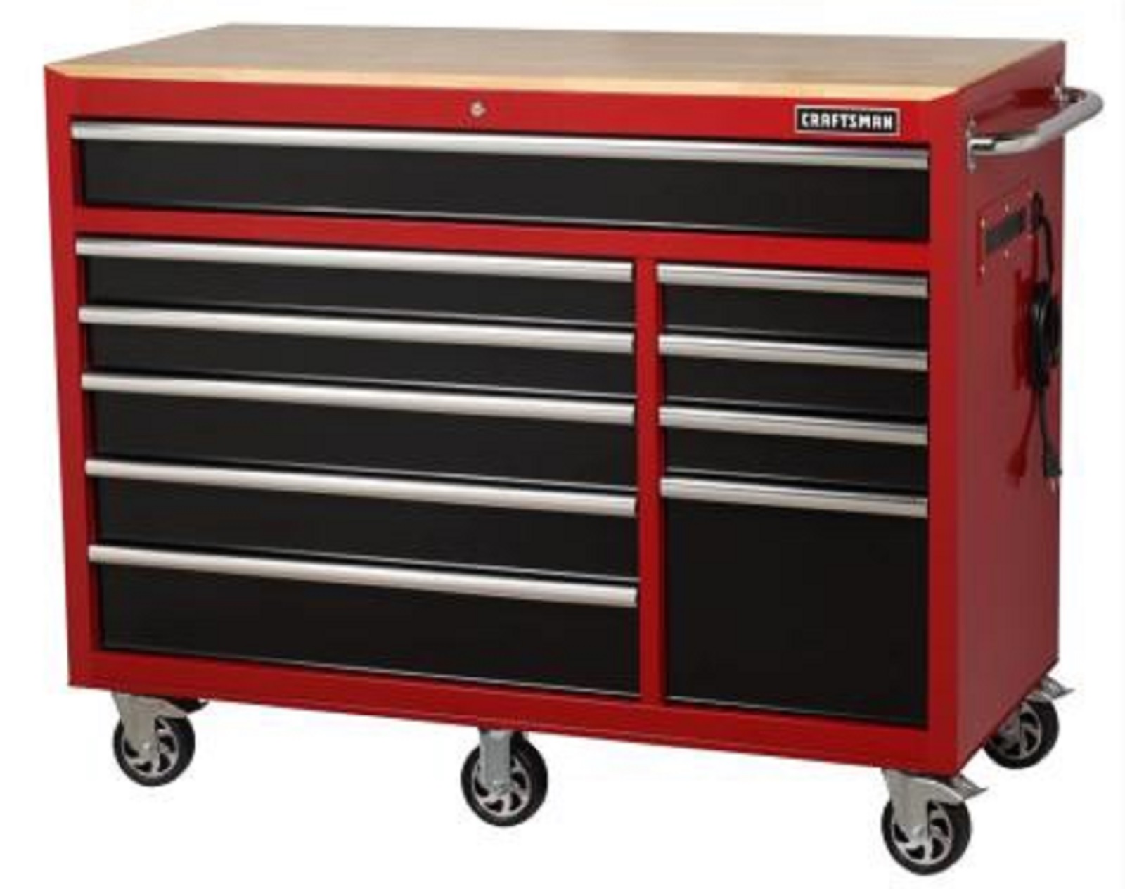 Craftsman 56&#8221; 10 Drawer Rolling Cabinet with Wood Top - Red