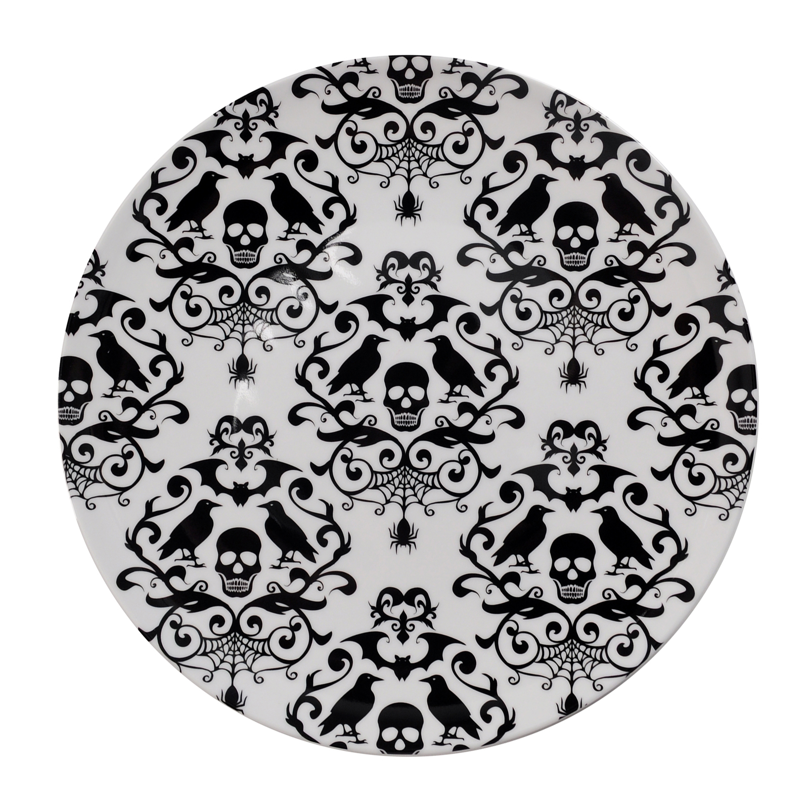 Colormate Salad Plate &#8211; Skull Pattern White
