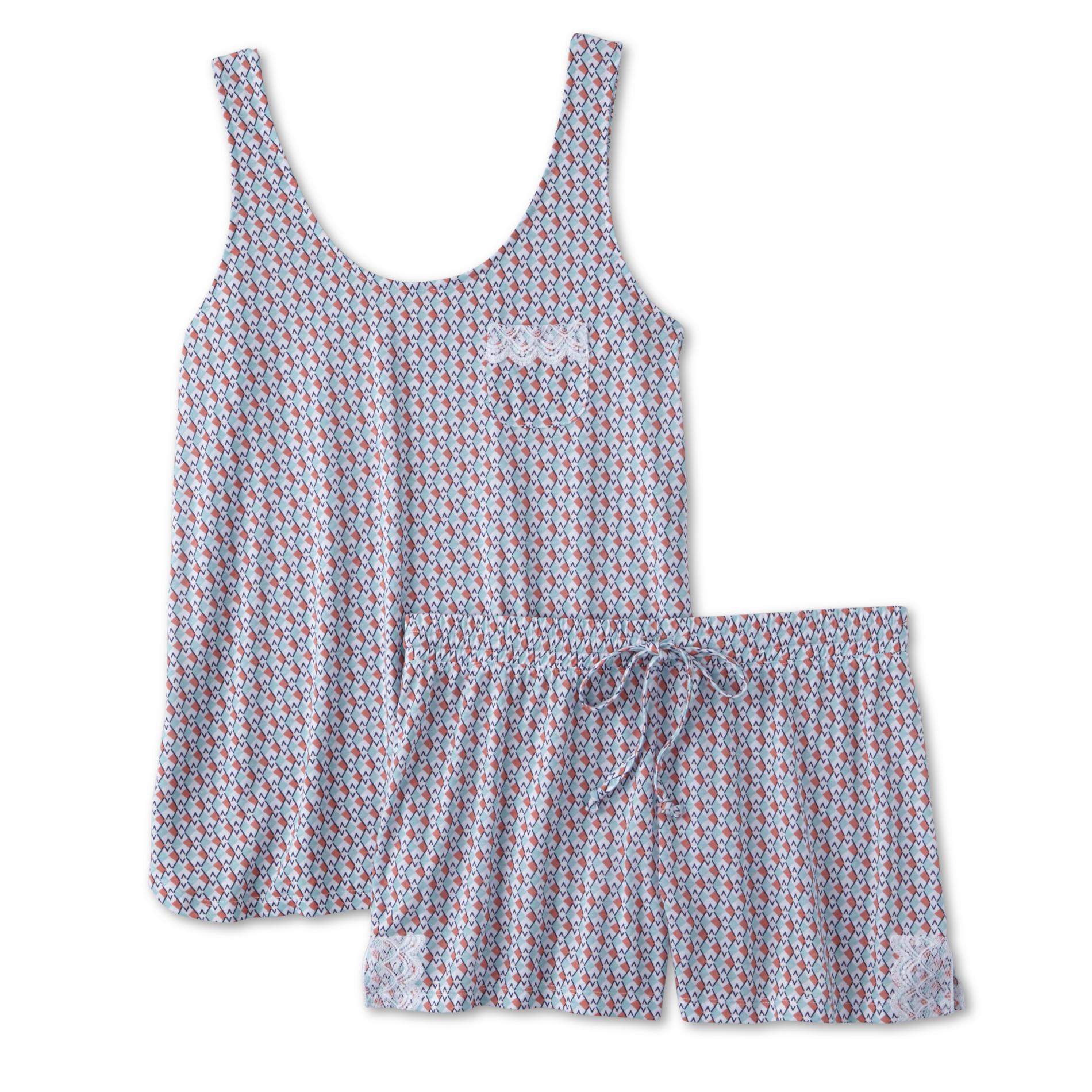 Simply Styled Women's Plus Pajama Tank Top & Shorts - Geometric