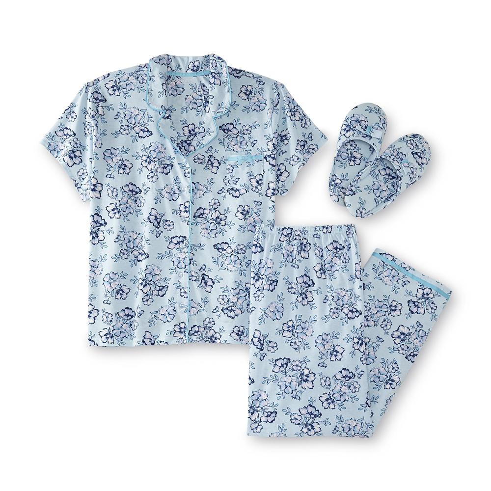 Laura Scott Women's Plus Pajamas & Slippers - Floral