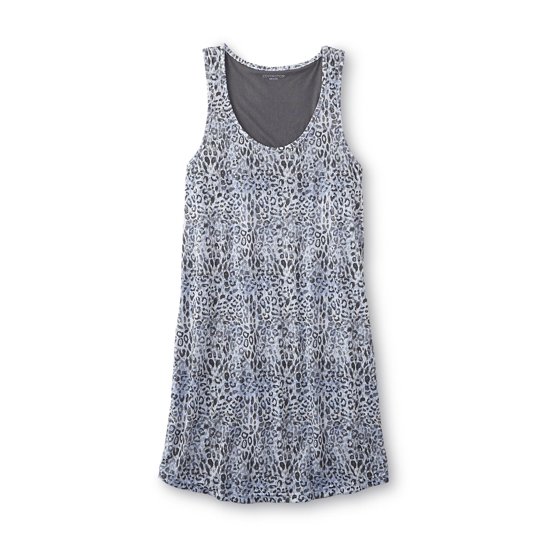 Covington Women's Plus Sleeveless Sleep Shirt - Leopard Print