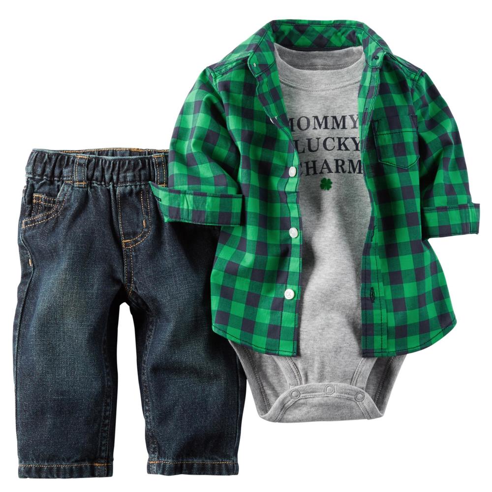 Carter's Newborn & Infant Boy's Button-Front Shirt, Graphic Bodysuit & Jeans