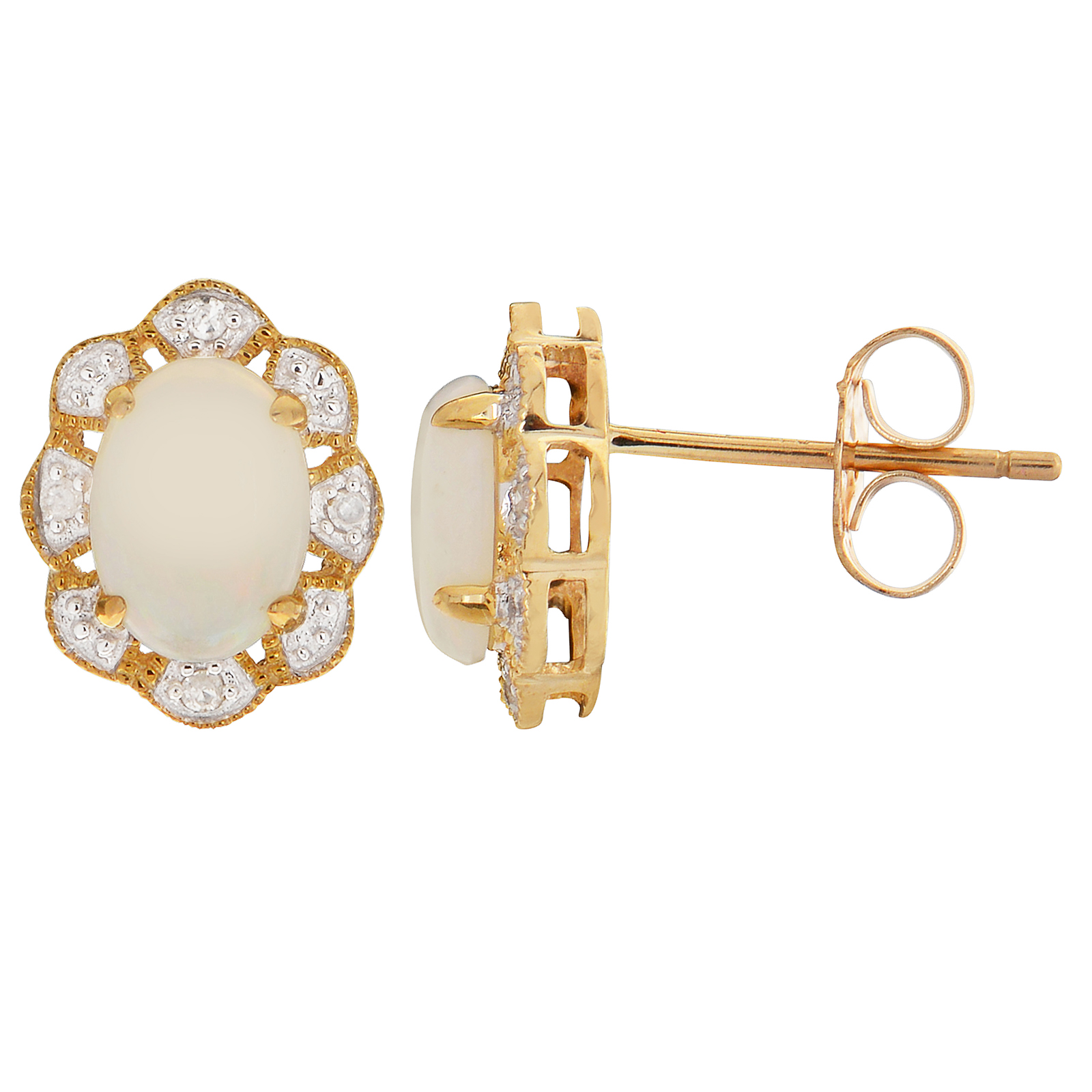 PearLustre by Imperial 10K Opal and Diamond Earrings