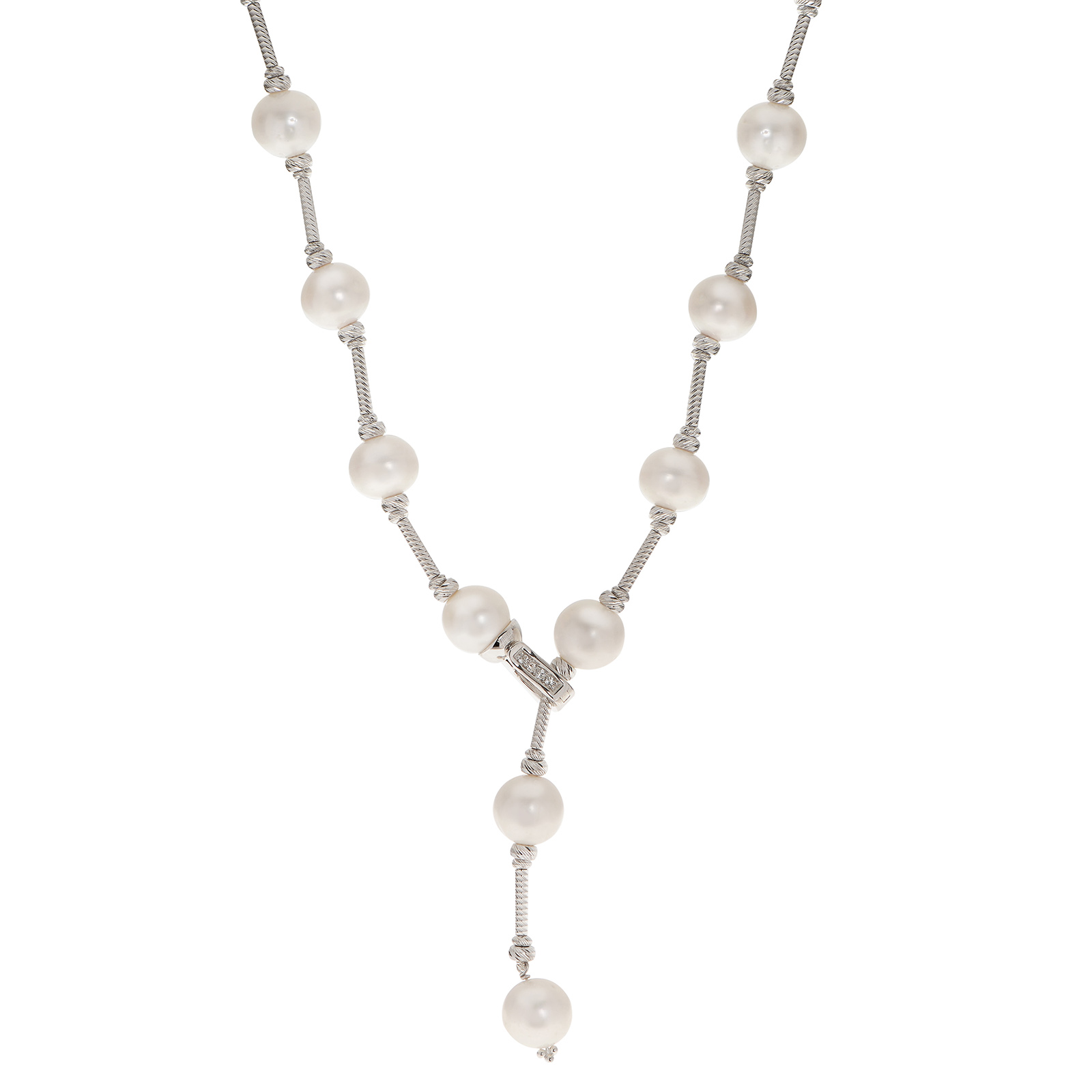 PearLustre by Imperial Sterling Silver FW Pearl, Brilliance Bead & Wht Topaz Lariat Necklace
