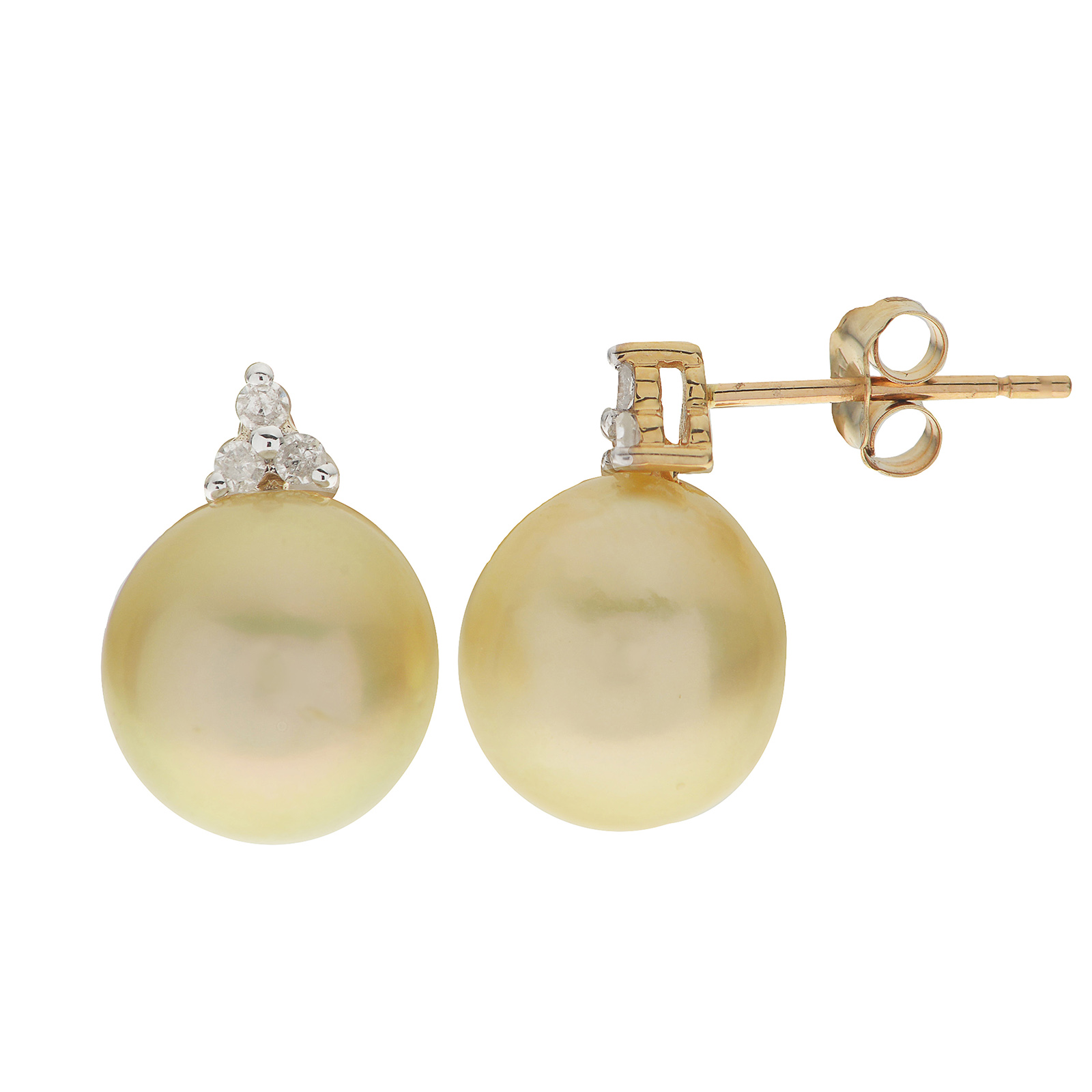 PearLustre by Imperial 14K Golden South Sea Pearl and Tri-Diamond Earrings