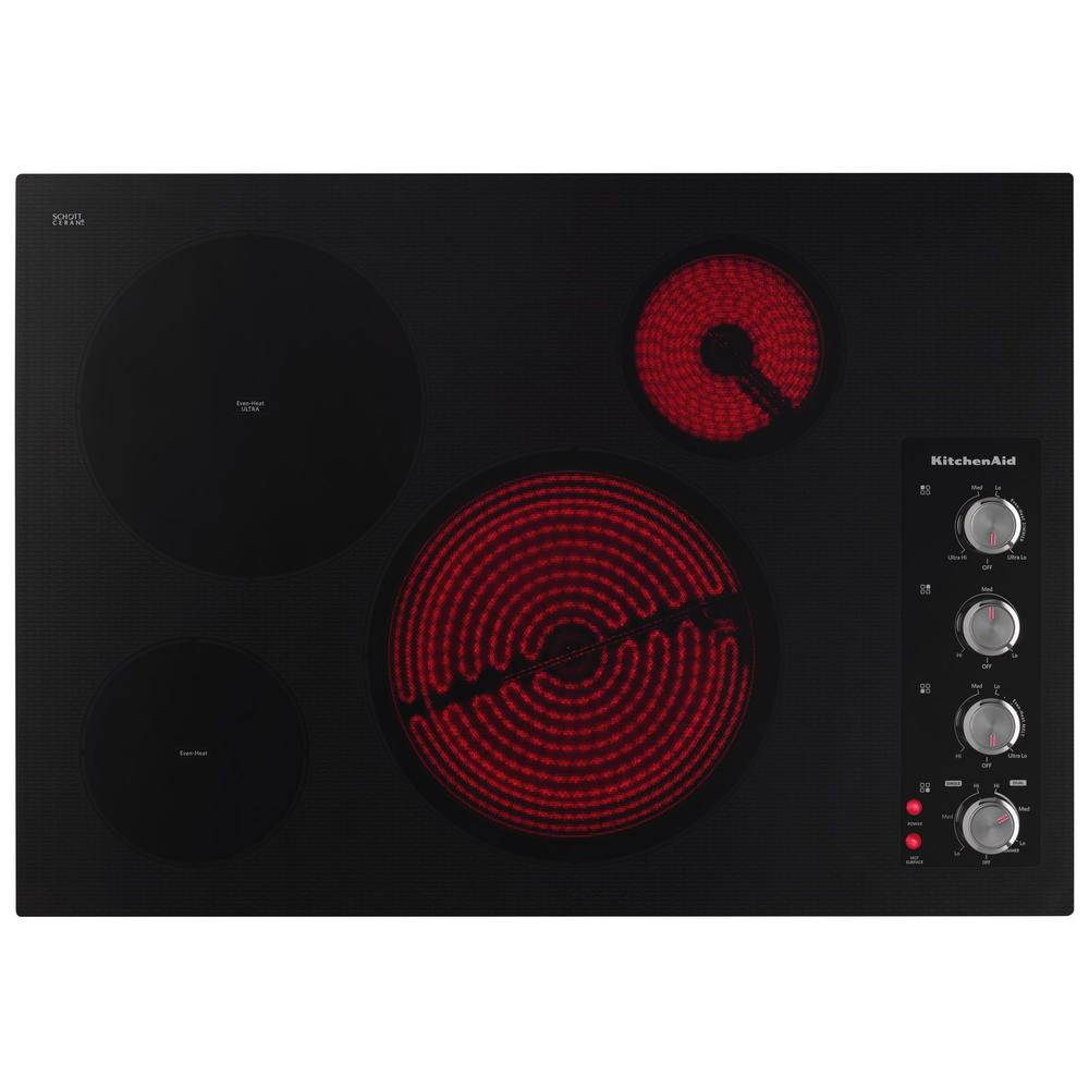 KitchenAid KECC604BBL  4-Element Electric 30&#8221; Cooktop with Even-Heat Technology &#8211; Black