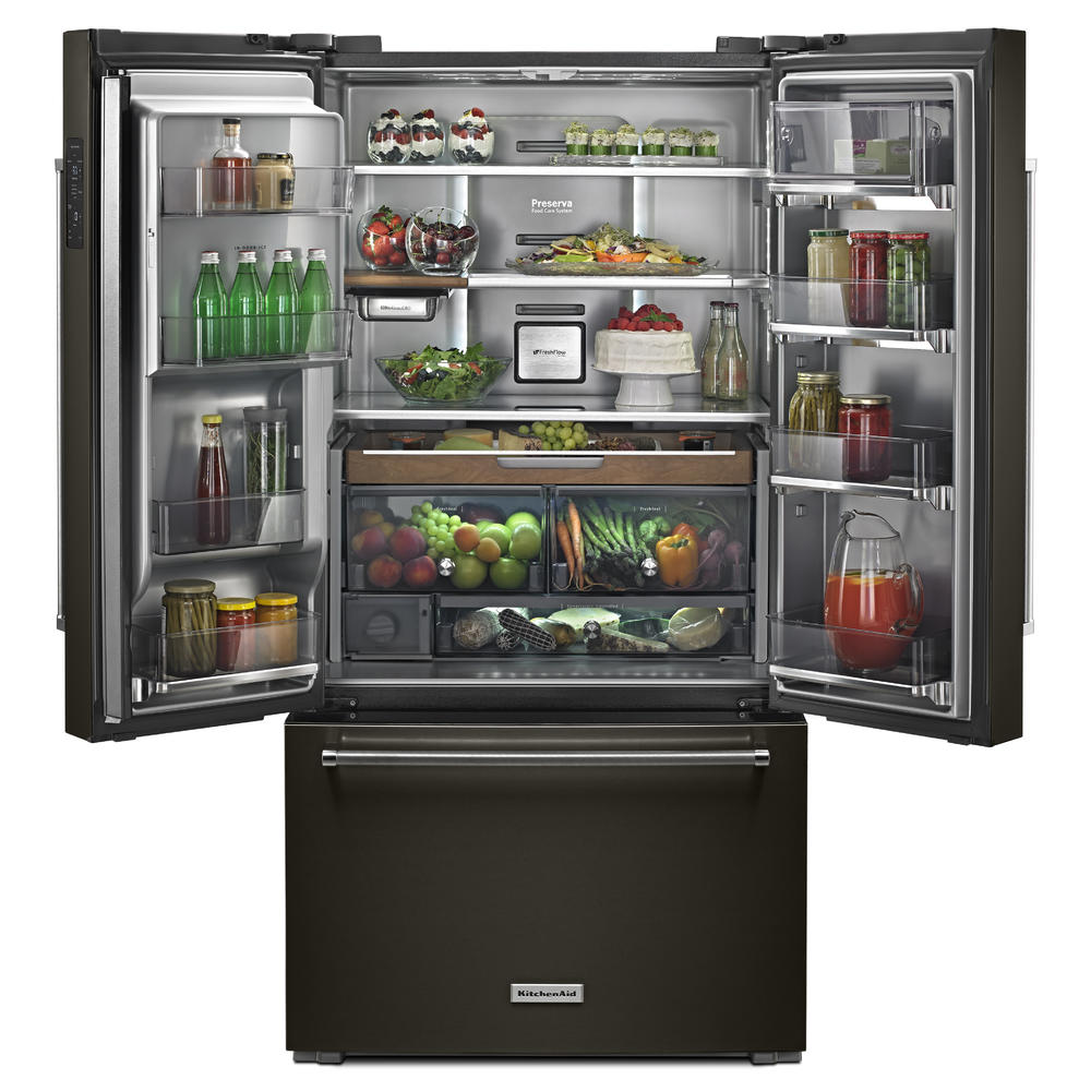 KitchenAid KRFC704FBS  23.8 cu. ft. 36" Counter-Depth French Door Platinum Interior Refrigerator w/ PrintShield Finish - Black