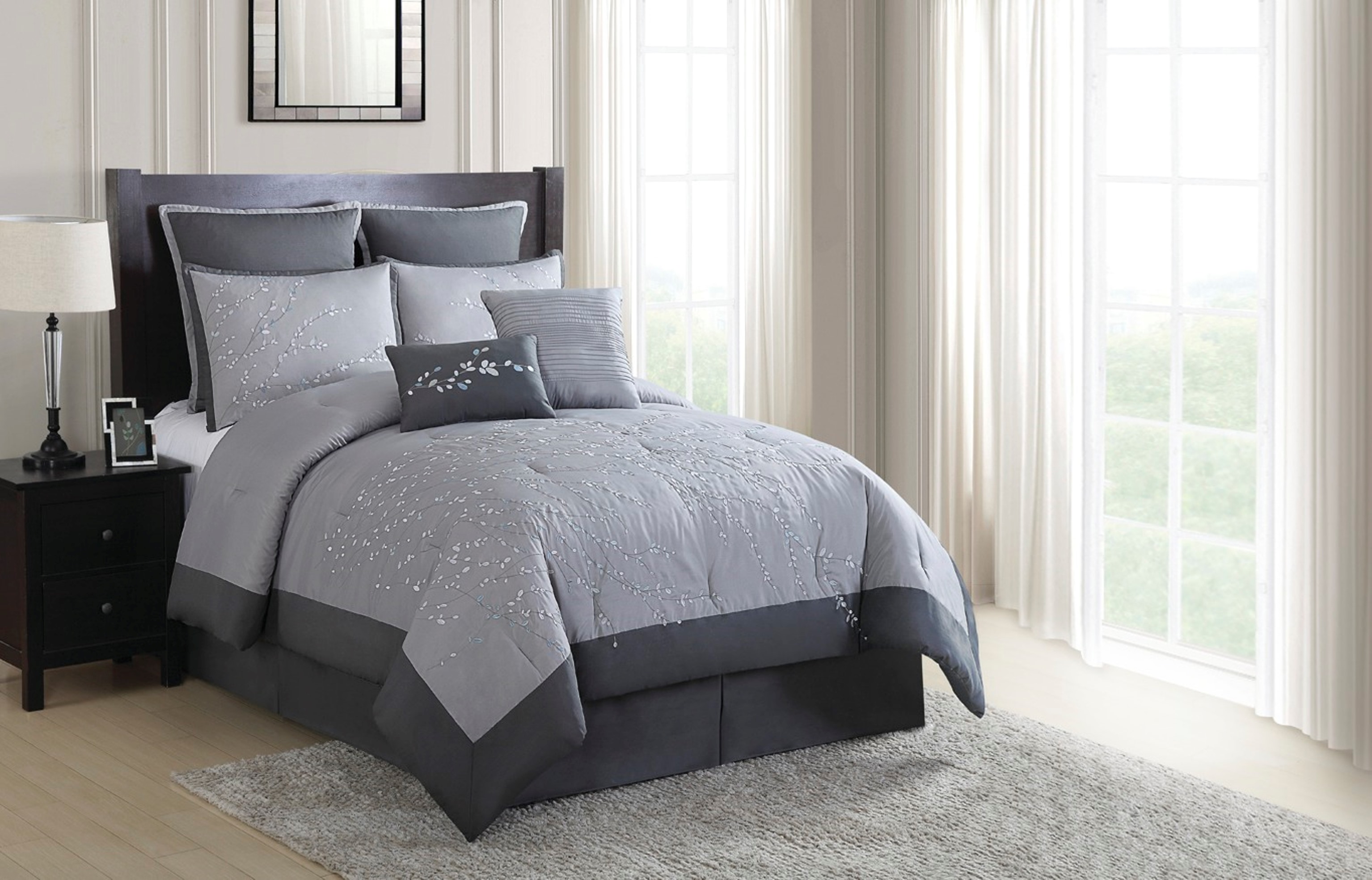 Essential Home 8 Piece Embroidered Comforter Set - Willow Branch, Gray Essential Home 8 Piece Embroidered Comforter Set - Willow Branch, Gray