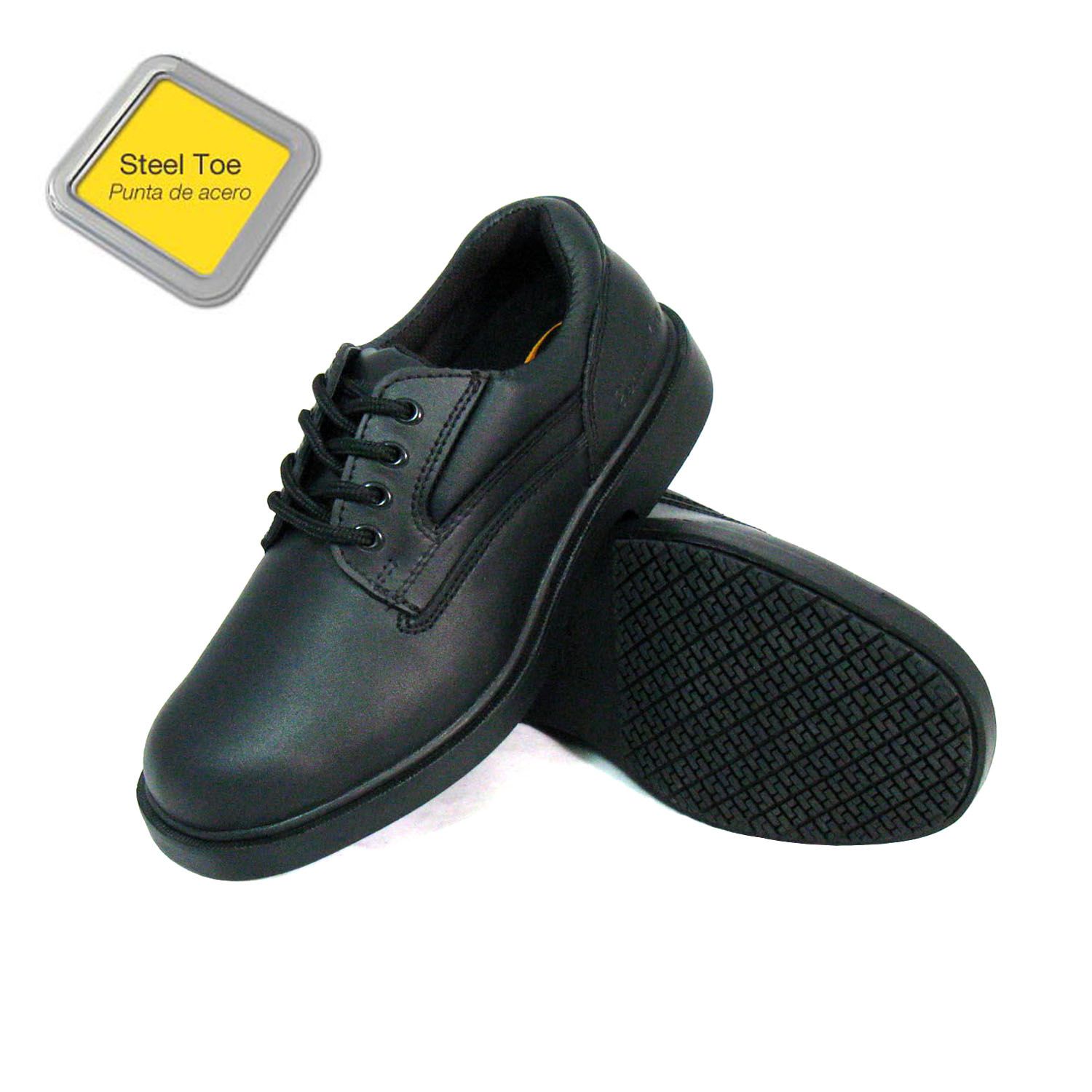 Genuine Grip Men's Slip-Resistant Steel Toe Oxfords Wide Work Shoes #7110 - Black