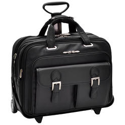 Siamod VERNAZZA | CERESOLA | 15" Leather Checkpoint-Friendly  Patented Detachable -Wheeled Laptop Briefcase - Black