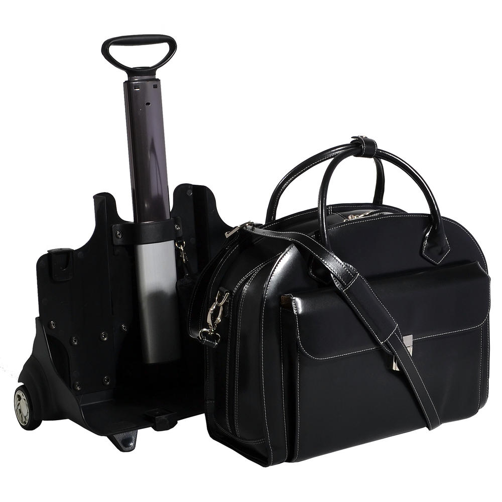 McKlein&reg; McKlein W Series, GLEN ELLYN, Genuine Cowhide Leather, Patented Detachable -Wheeled Ladies' Laptop Briefcase, Black (94365)