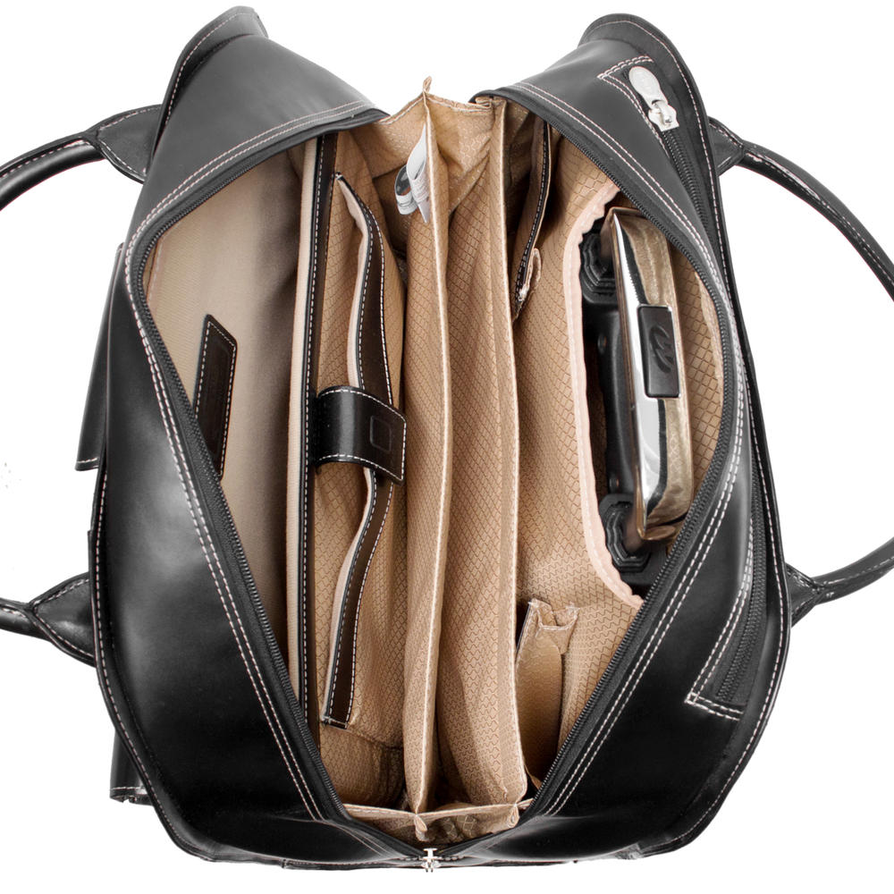 McKlein&reg; McKlein L Series, EDGEBROOK, Genuine Cowhide Leather, Wheeled Ladies' Laptop Briefcase, Black (96315)