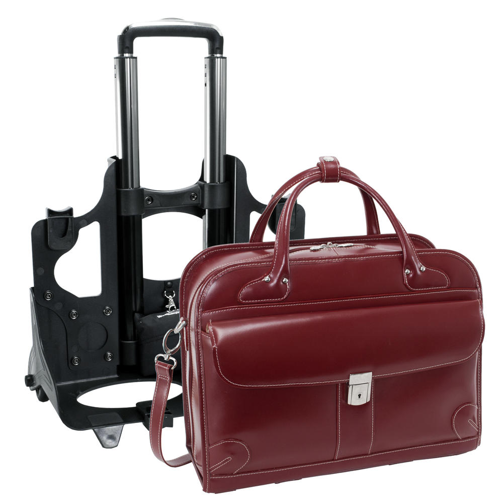 McKlein&reg; Lakewood 96616 Red Leather Fly-Through&#8482; Checkpoint-Friendly Detachable-Wheeled Ladies' Briefcase
