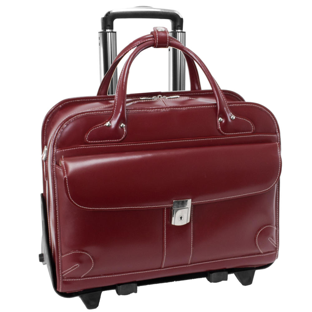 McKlein&reg; Lakewood 96616 Red Leather Fly-Through™ Checkpoint-Friendly Detachable-Wheeled Ladies' Briefcase