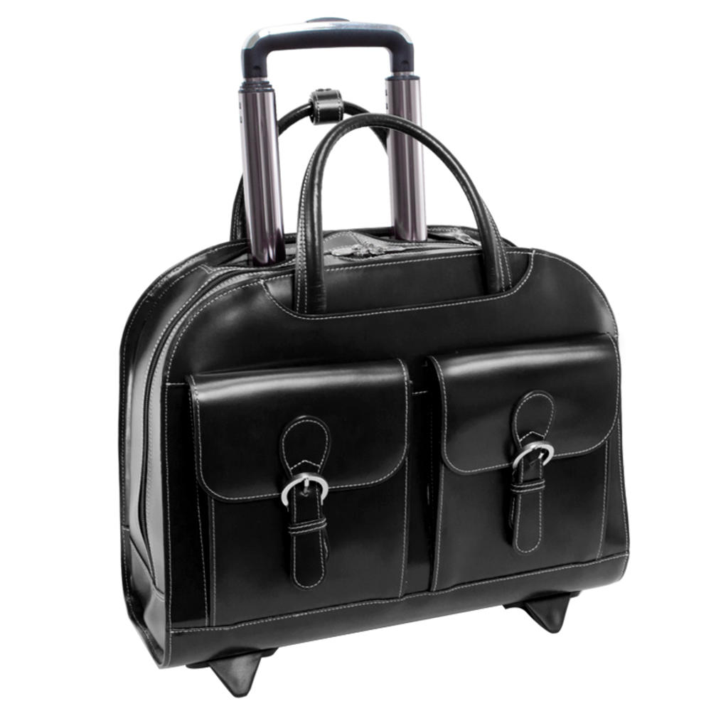McKlein&reg;  L Series, DAVIS, Genuine Cowhide Leather with Vegan Leather Trimmed, Wheeled Ladies' Laptop Briefcase, Black (96185A)