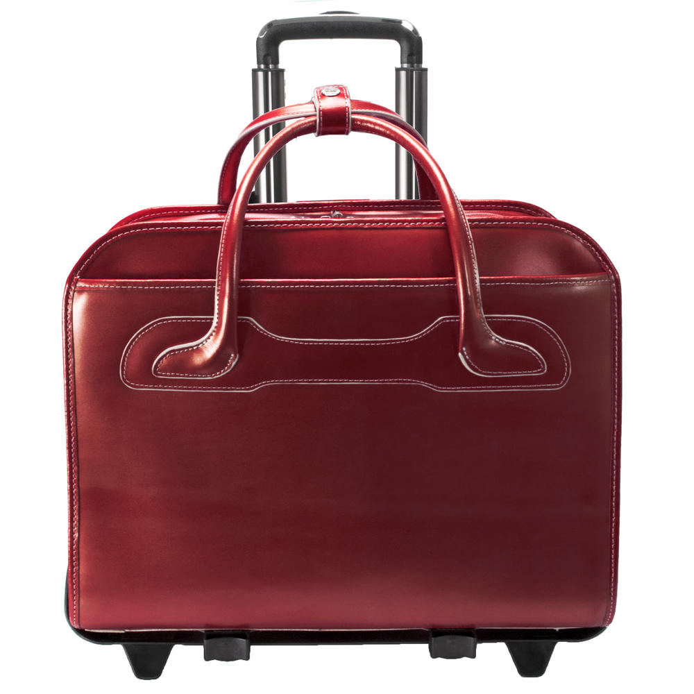 McKlein&reg; McKlein W Series, WILLOWBROOK, Genuine Cowhide Leather, Patented Detachable -Wheeled Ladies' Laptop Briefcase, Red (94986)