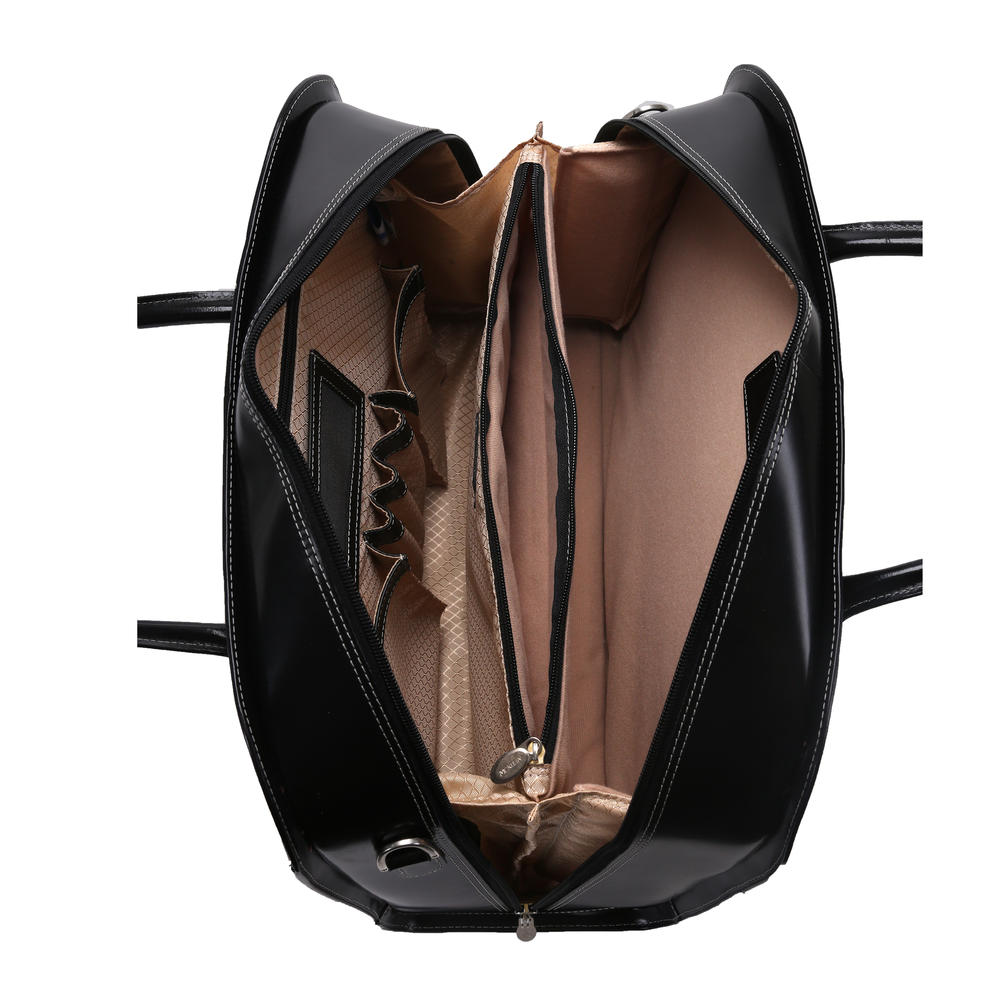 McKlein&reg;  W Series, WILLOWBROOK, Genuine Cowhide Leather, Patented Detachable -Wheeled Ladies' Laptop Briefcase, Black (94985)
