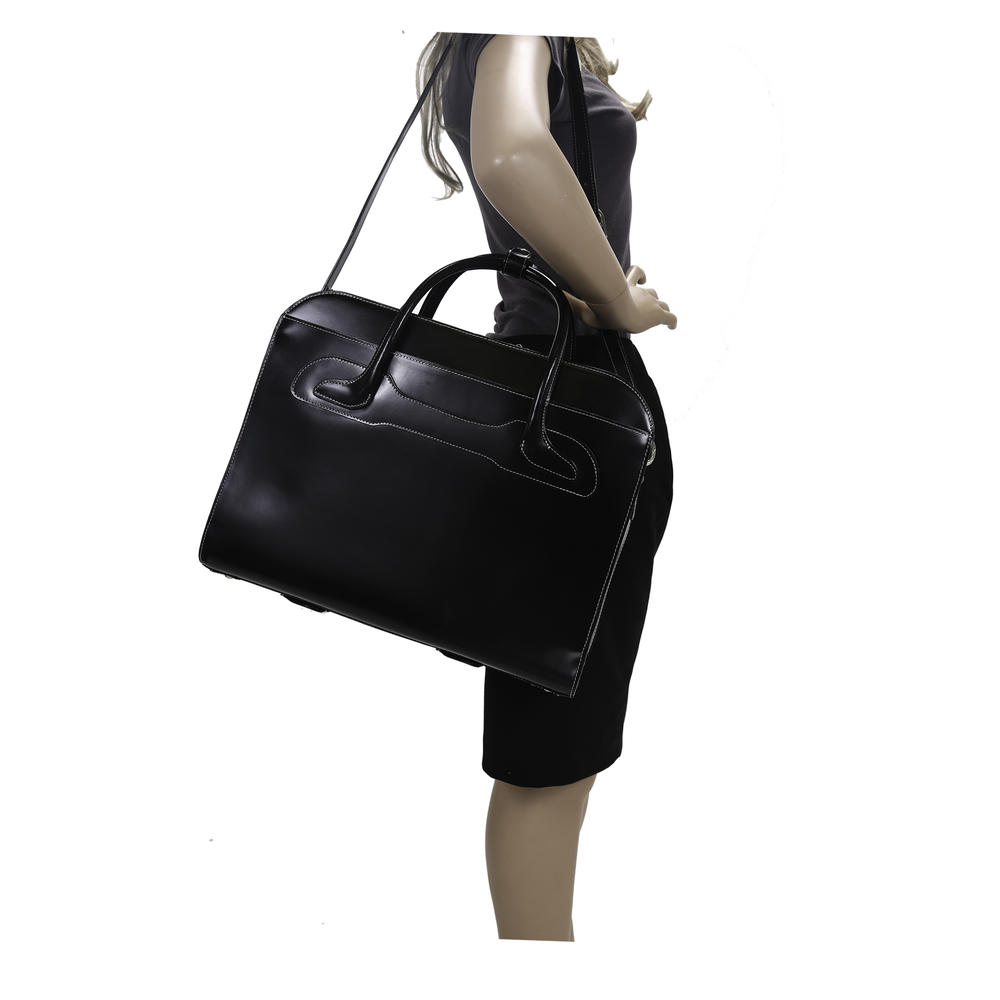 McKlein&reg;  W Series, WILLOWBROOK, Genuine Cowhide Leather, Patented Detachable -Wheeled Ladies' Laptop Briefcase, Black (94985)
