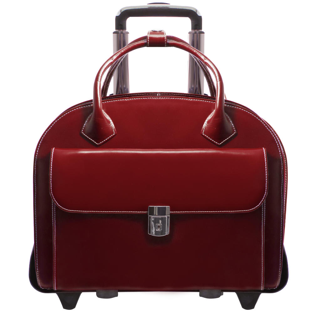 McKlein&reg; McKlein W Series, GLEN ELLYN, Genuine Cowhide Leather, Patented Detachable -Wheeled Ladies' Laptop Briefcase, Red (94366)