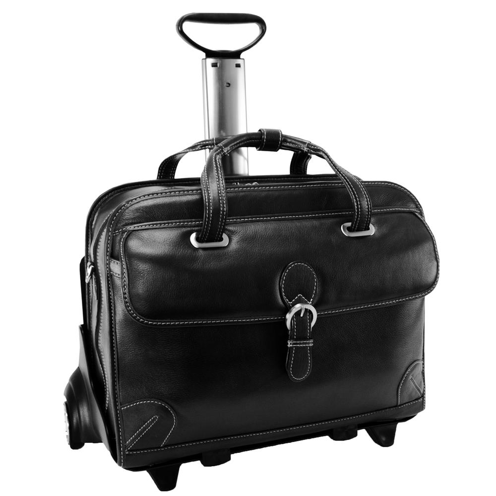 Siamod Carugetto 45295 Black Leather Detachable-Wheeled Laptop Case