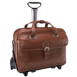 Siamod VERNAZZA | CARUGETTO | 15" Leather Patented Detachable -Wheeled Laptop Briefcase - Cognac
