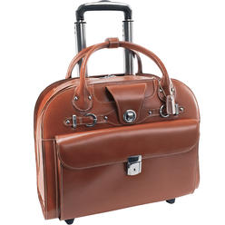 McKlein&reg; EDGEBROOK, Top Grain Cowhide Leather, 15" Leather Wheeled Ladies' Laptop Briefcase, Brown (96314), 17 L x 6 W x 13 5 H