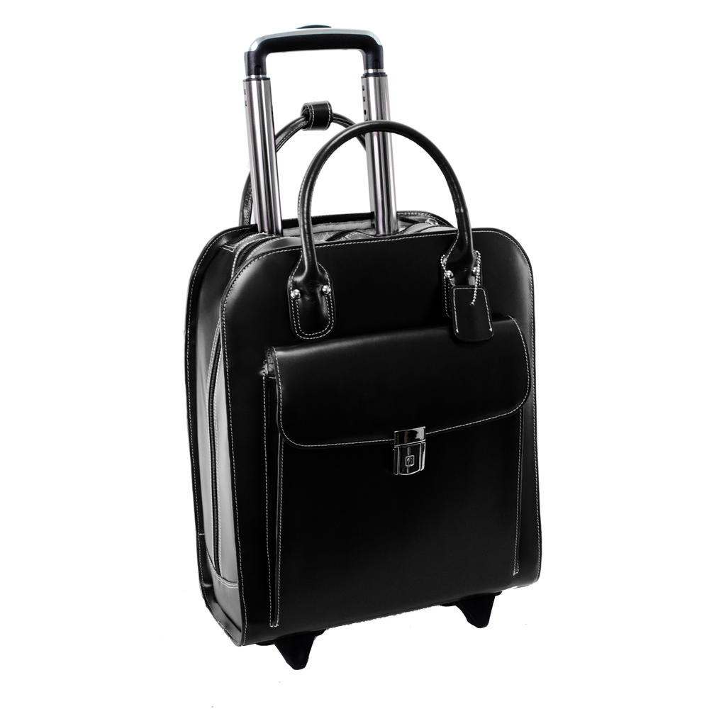 McKlein&reg; McKlein L Series, UPTOWN, Genuine Cowhide Leather,Vertical Wheeled Ladies' Laptop Briefcase, Black (97695)