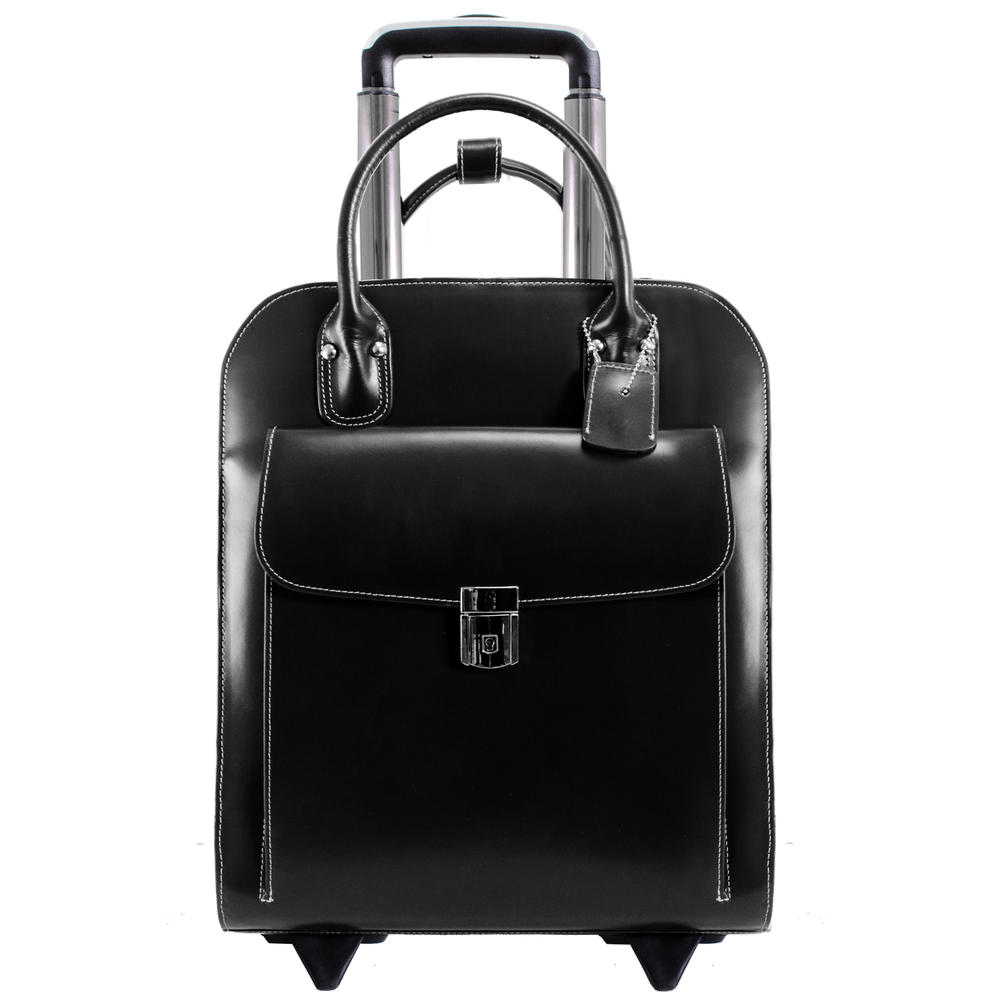 McKlein&reg; McKlein L Series, UPTOWN, Genuine Cowhide Leather,Vertical Wheeled Ladies' Laptop Briefcase, Black (97695)
