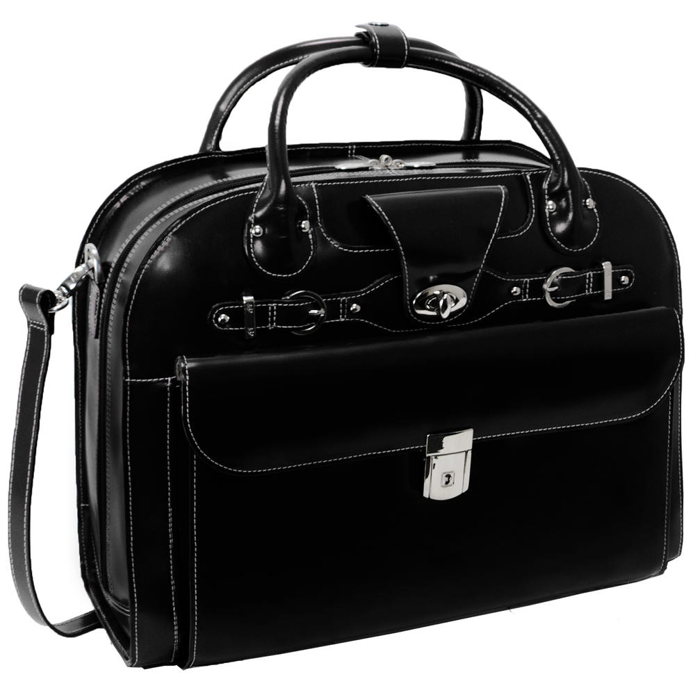 McKlein&reg; Roseville 96645 Black Leather Fly-Through&#8482; Checkpoint-Friendly Detachable-Wheeled Ladies' Briefcase