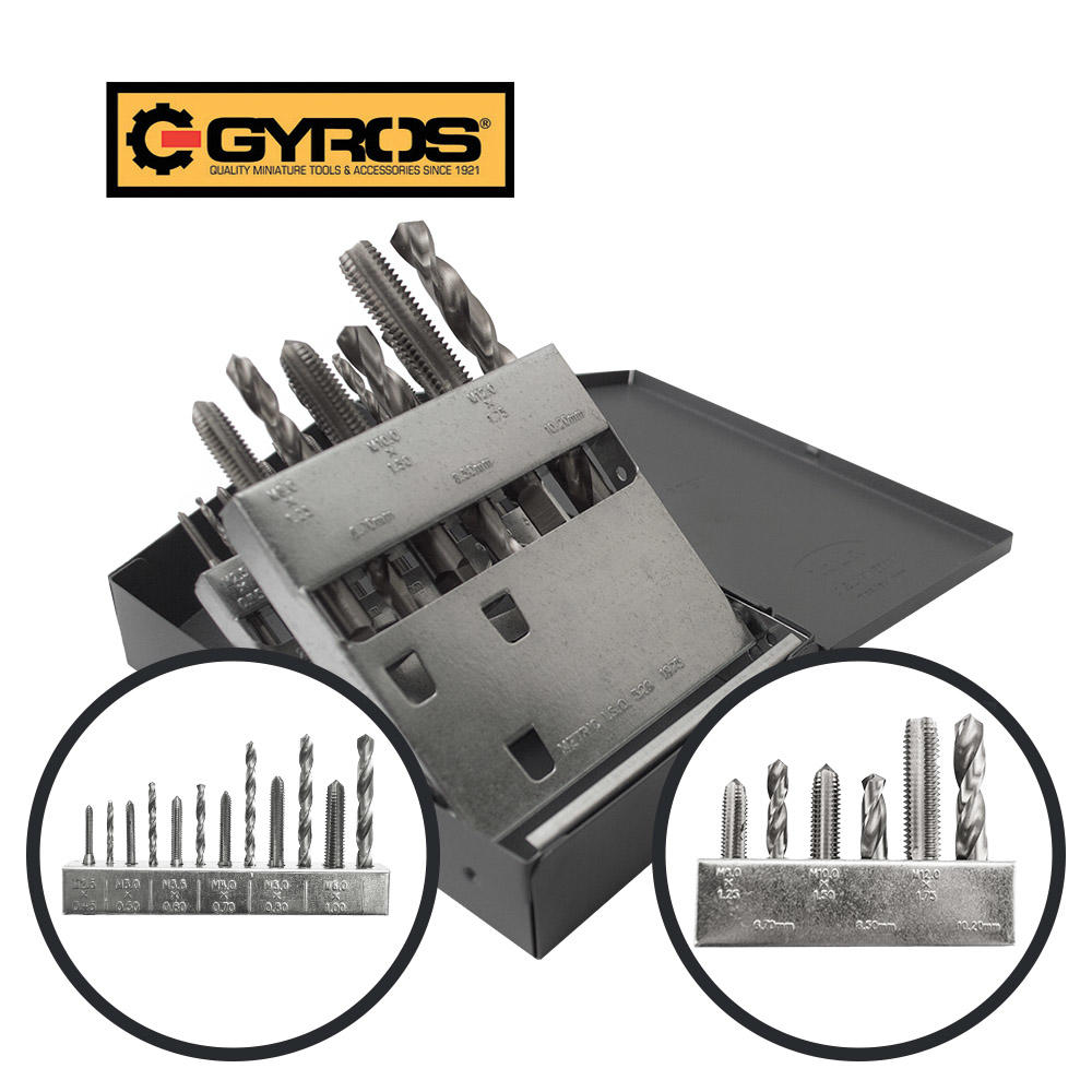 Gyros 18 Piece Metric Tap and Drill Bit Set &#124; High Speed Steel - 118 Degree Split Point Jobber Length HSS Drill Bits - Storage Case